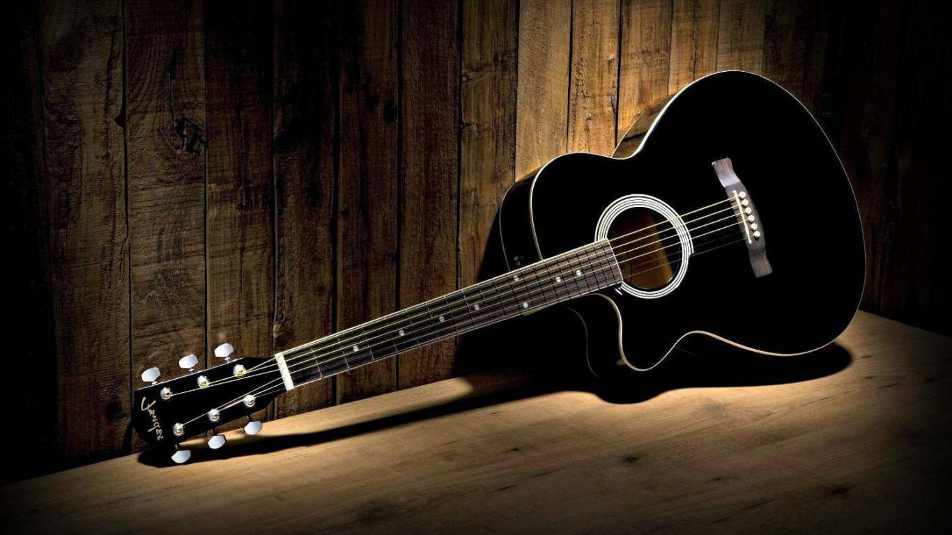 1366x768 Download Black And White Acoustic Guitar Wallpaper