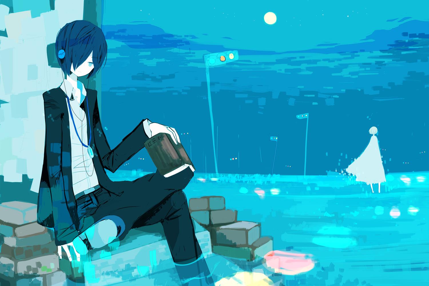 1500x1000 arisato minato headphones jippun maru persona persona 3. konachan.com.com Anime Wallpaper