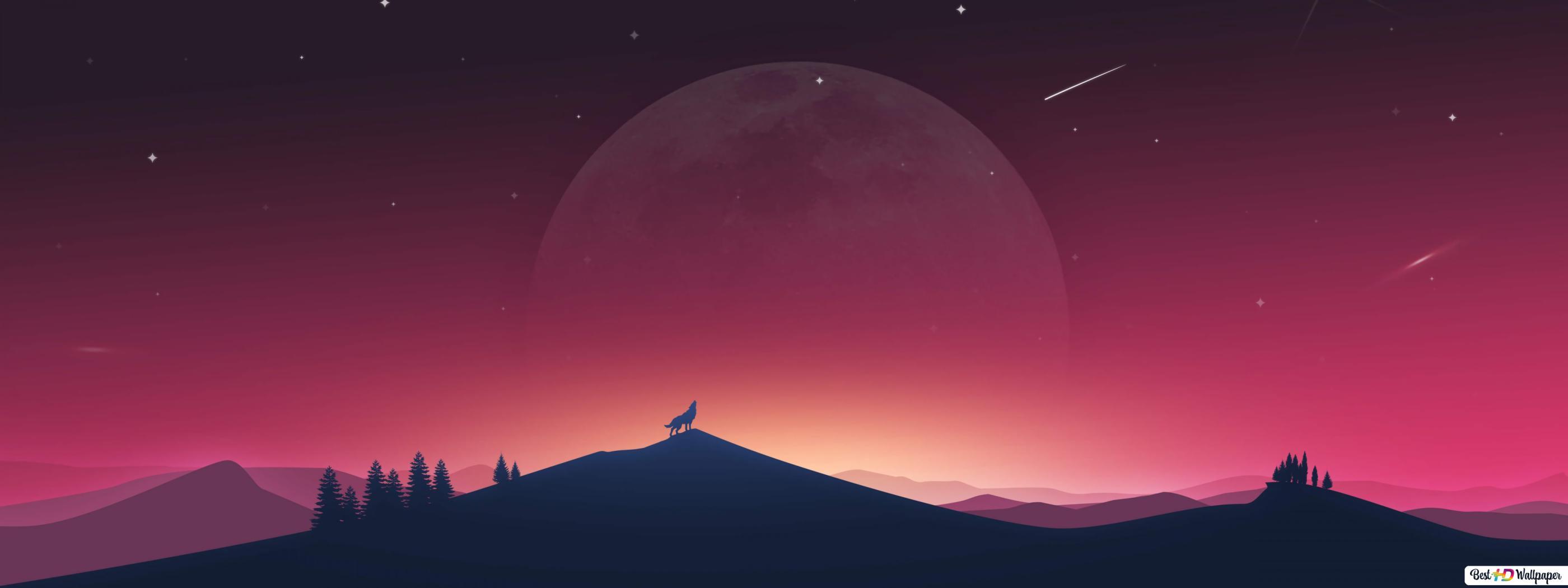 2800x1050 Wolf Howling Minimalist HD wallpaper download
