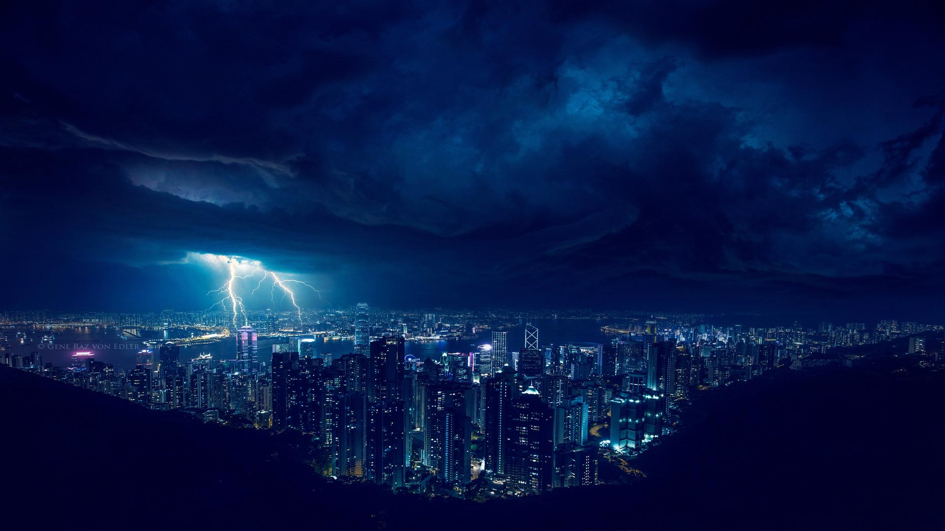 1920x1080 Storm Night Lightning In City HD Wallpaper