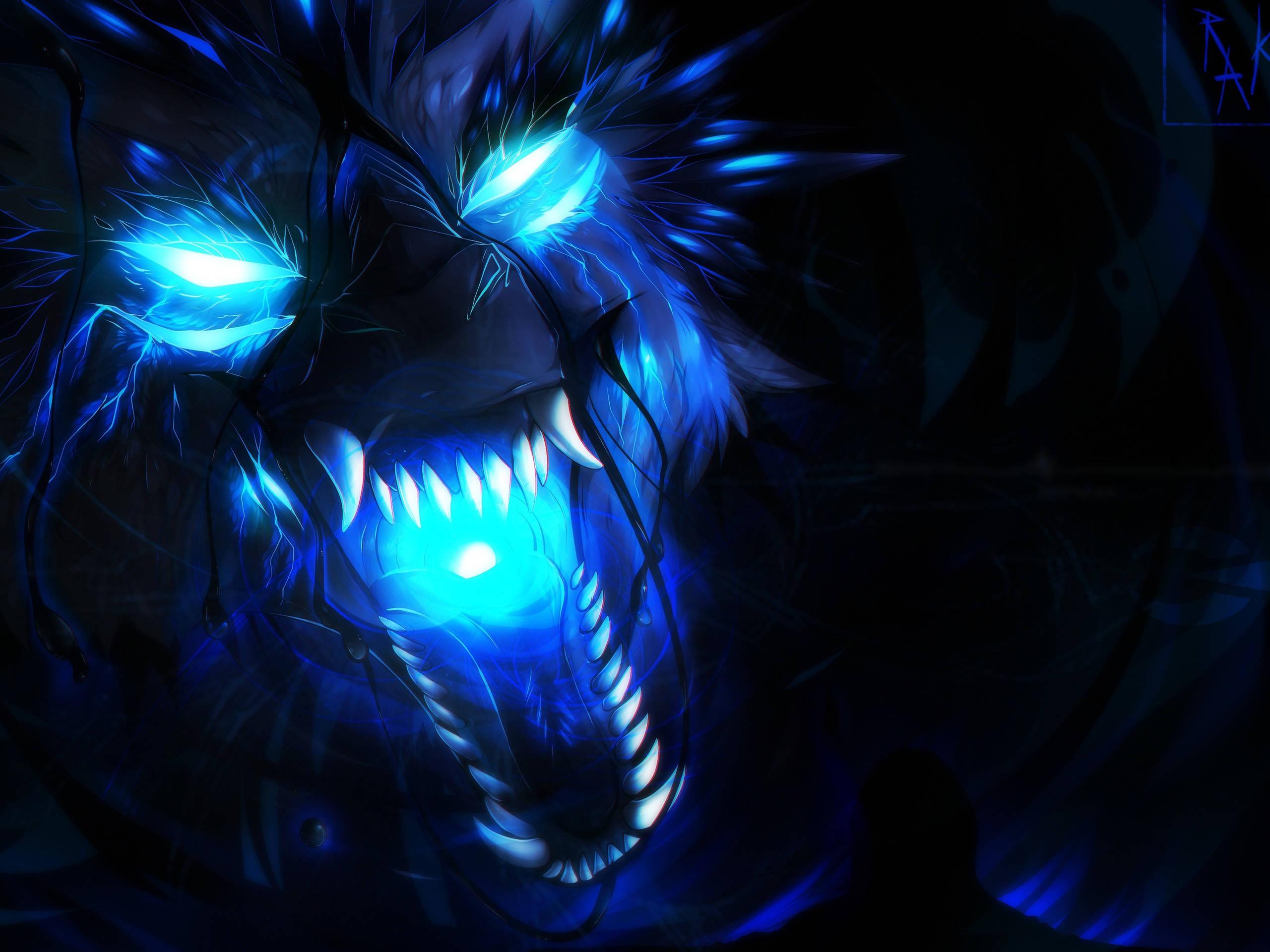2560x1920 Download Blue Wolf Lightning Eyes Wallpaper