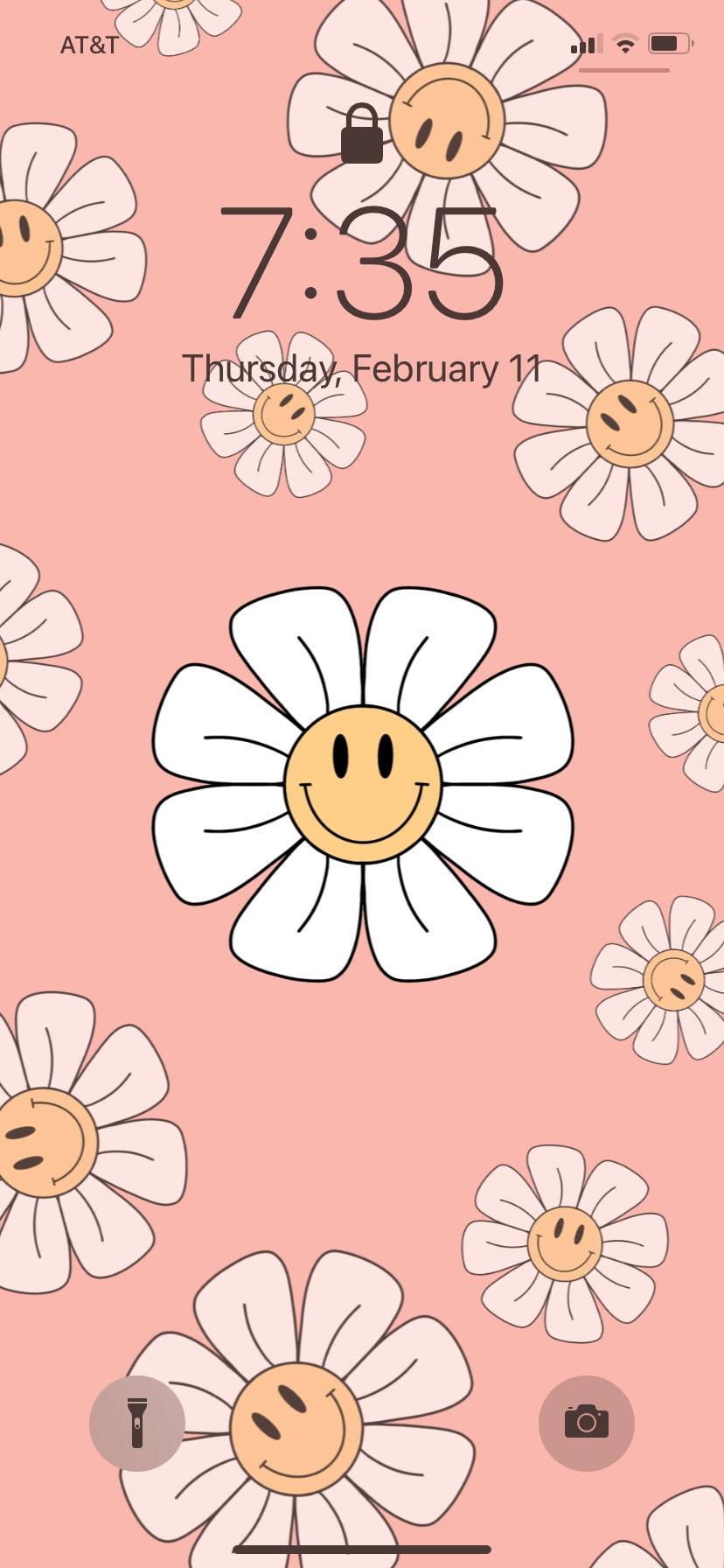 828x1792 Smiley Face Flower Phone Wallpaper Digital Download