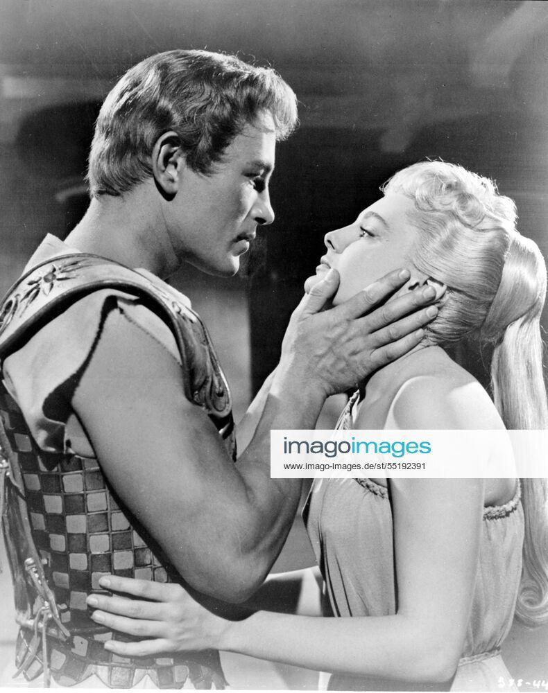 790x1000 Helen of Troy Movie Set PICTURED ROSSANA PODESTA as Helen of Troy and JACQUES SERNAS as Paris
