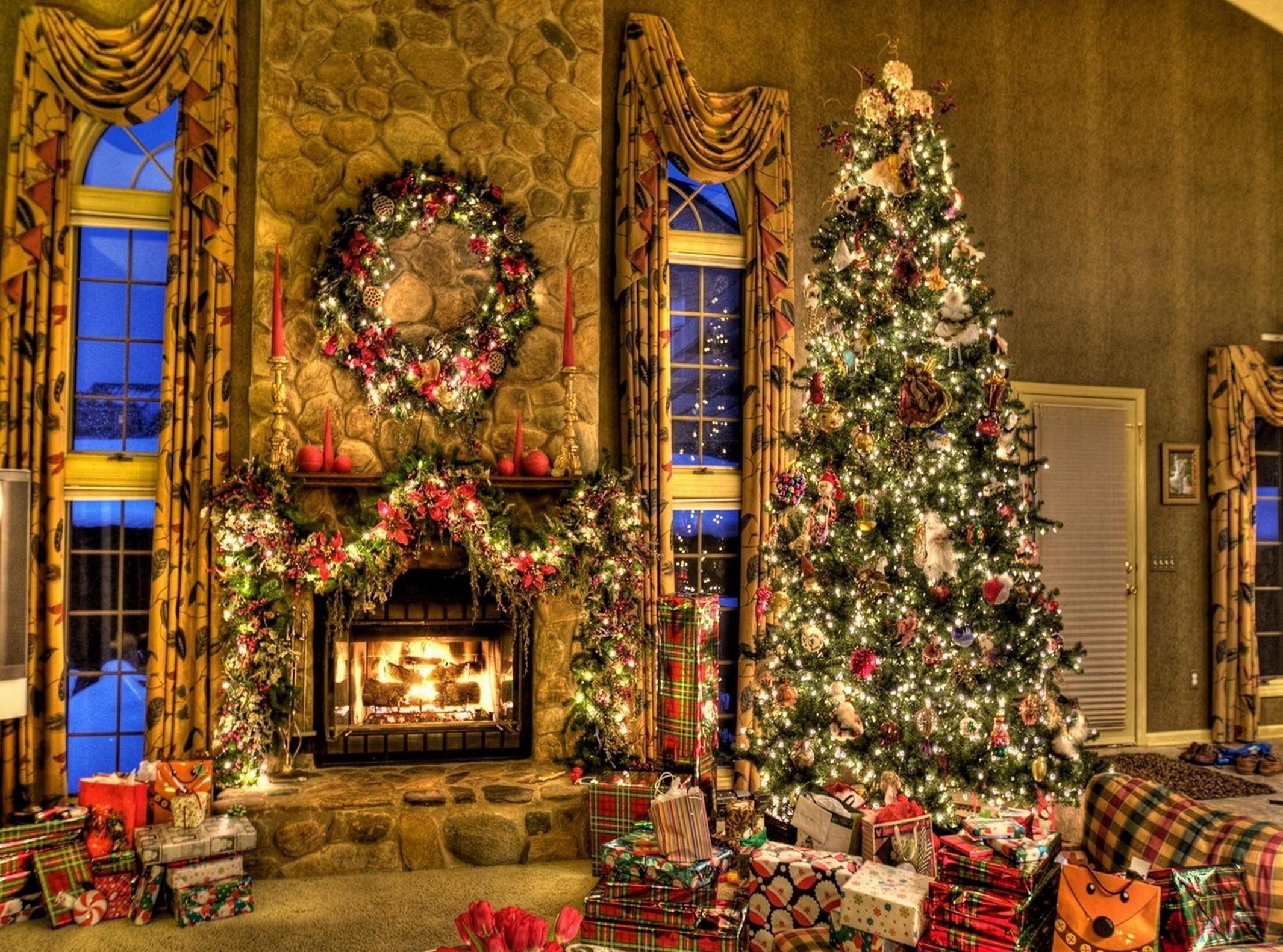 2130x1580 Tree, Christmas, Presents, Fireplace, Wreath, Home, Comfort