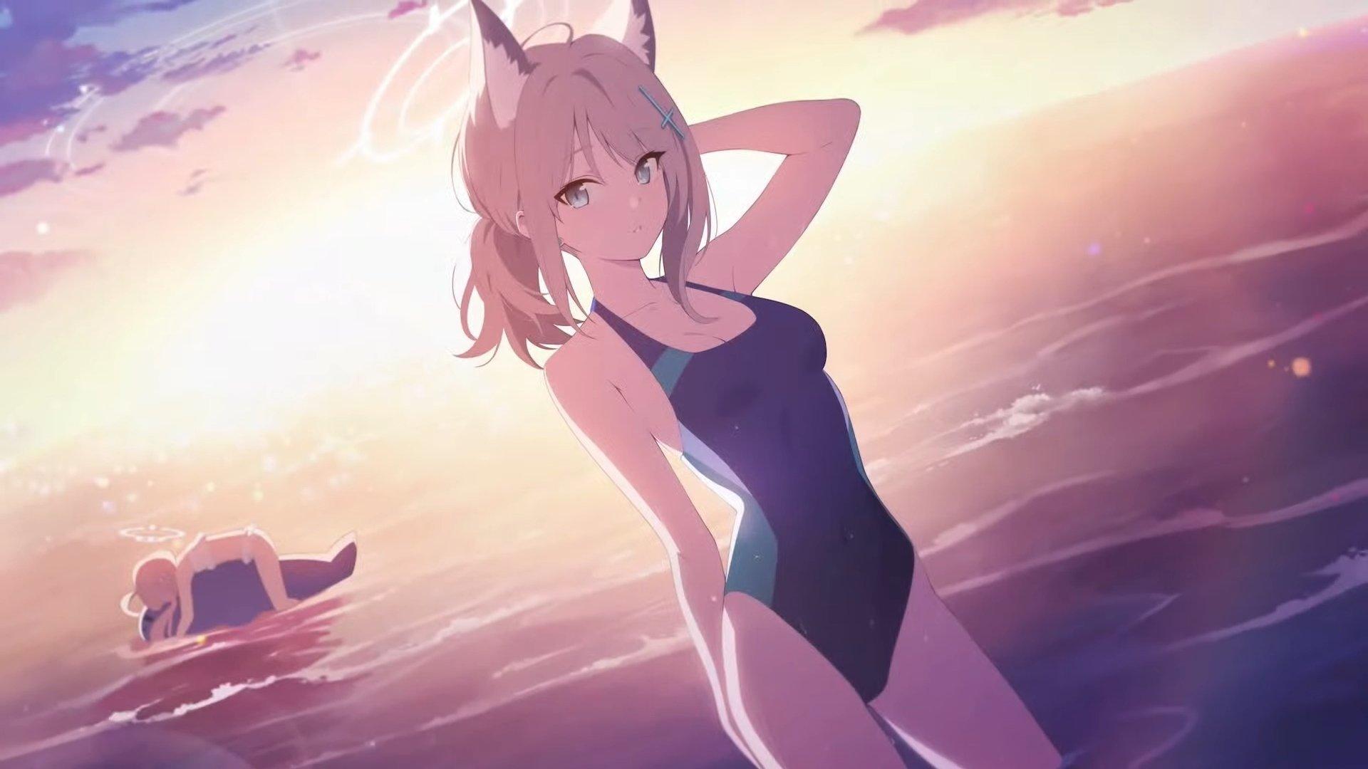 1920x1080 arito arayuru blue archive sunaookami shiroko angel animal ears bikini nekomimi swimsuits wallpaper wet