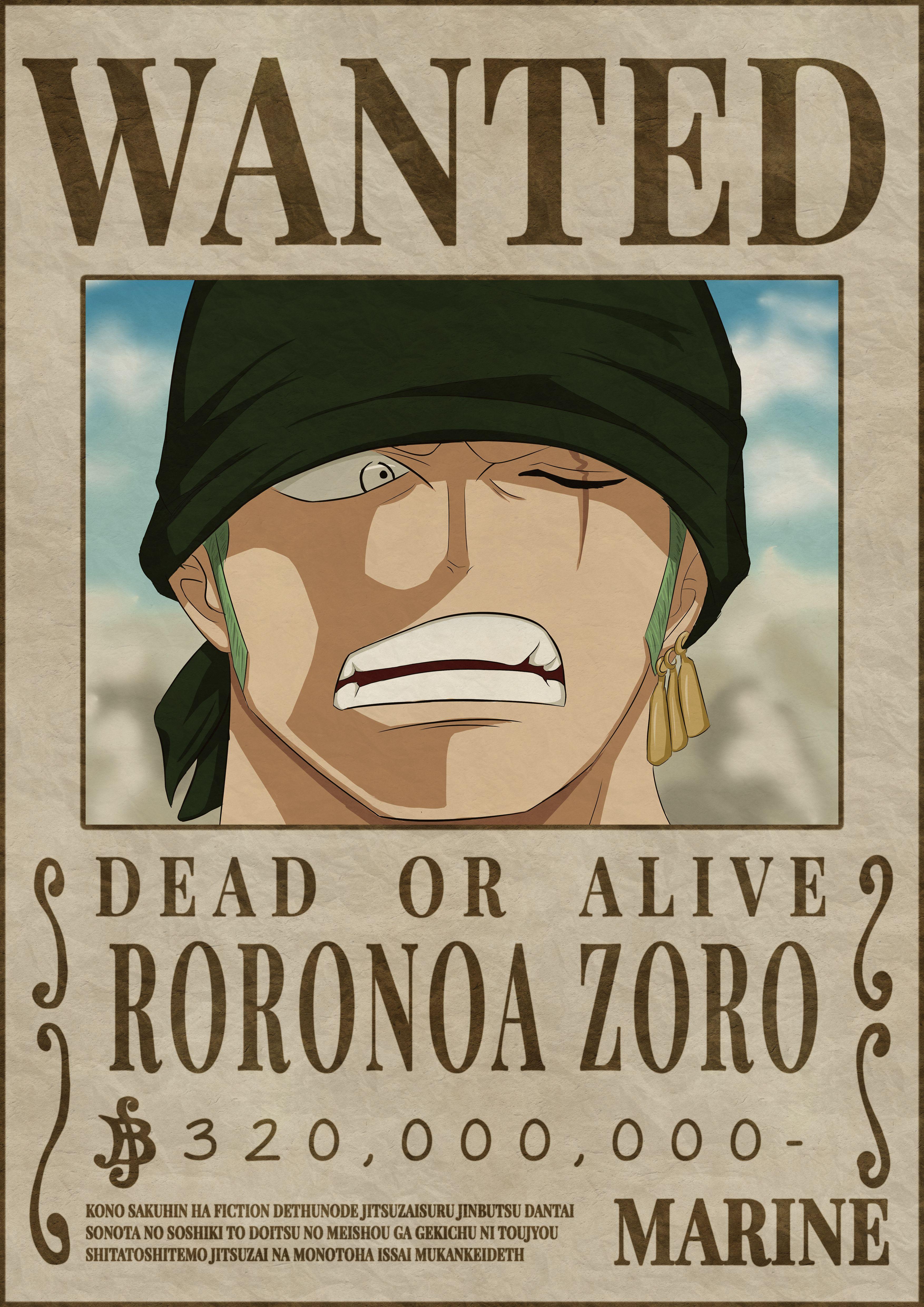 3508x4961 RORONOA ZORO bounty wanted poster one piece. One piece comic, Roronoa zoro, Manga anime one piece