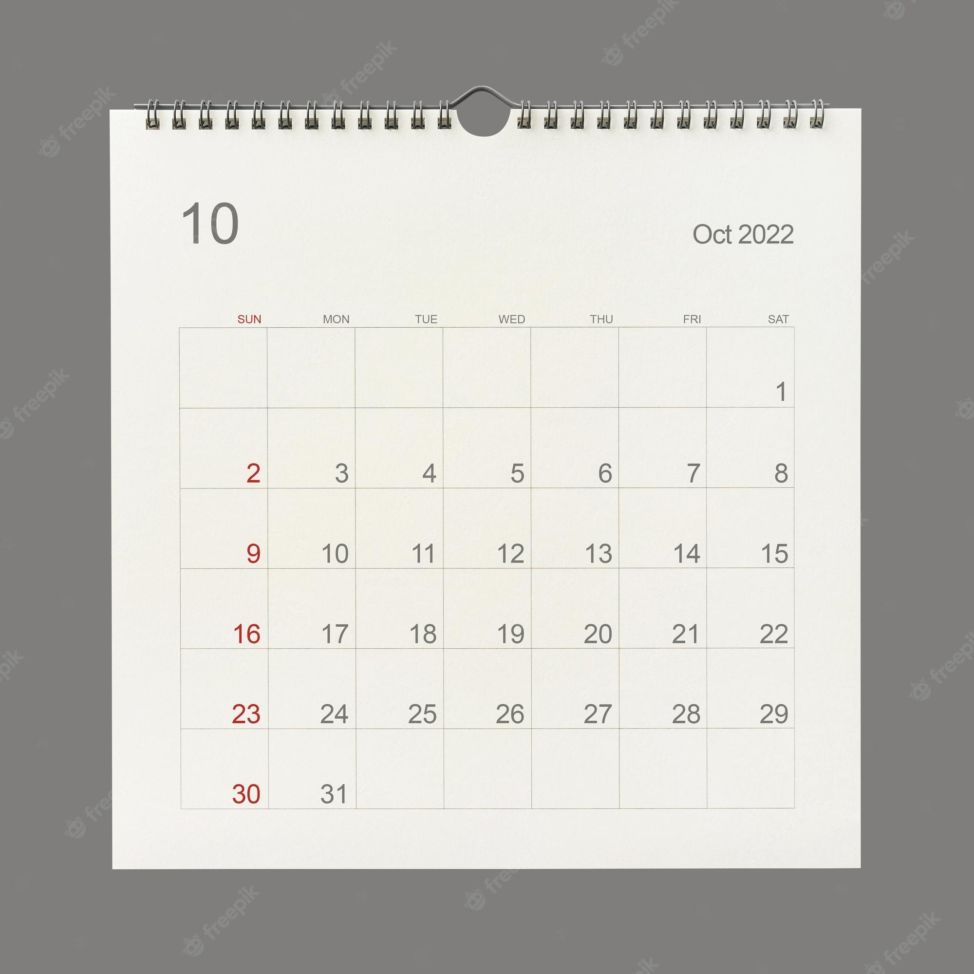 2000x2000 Premium Photo. October 2022 Calendar Page On White Background. Calendar Background For Reminder, Business Planning, Appointment Meeting And Event. Close Up