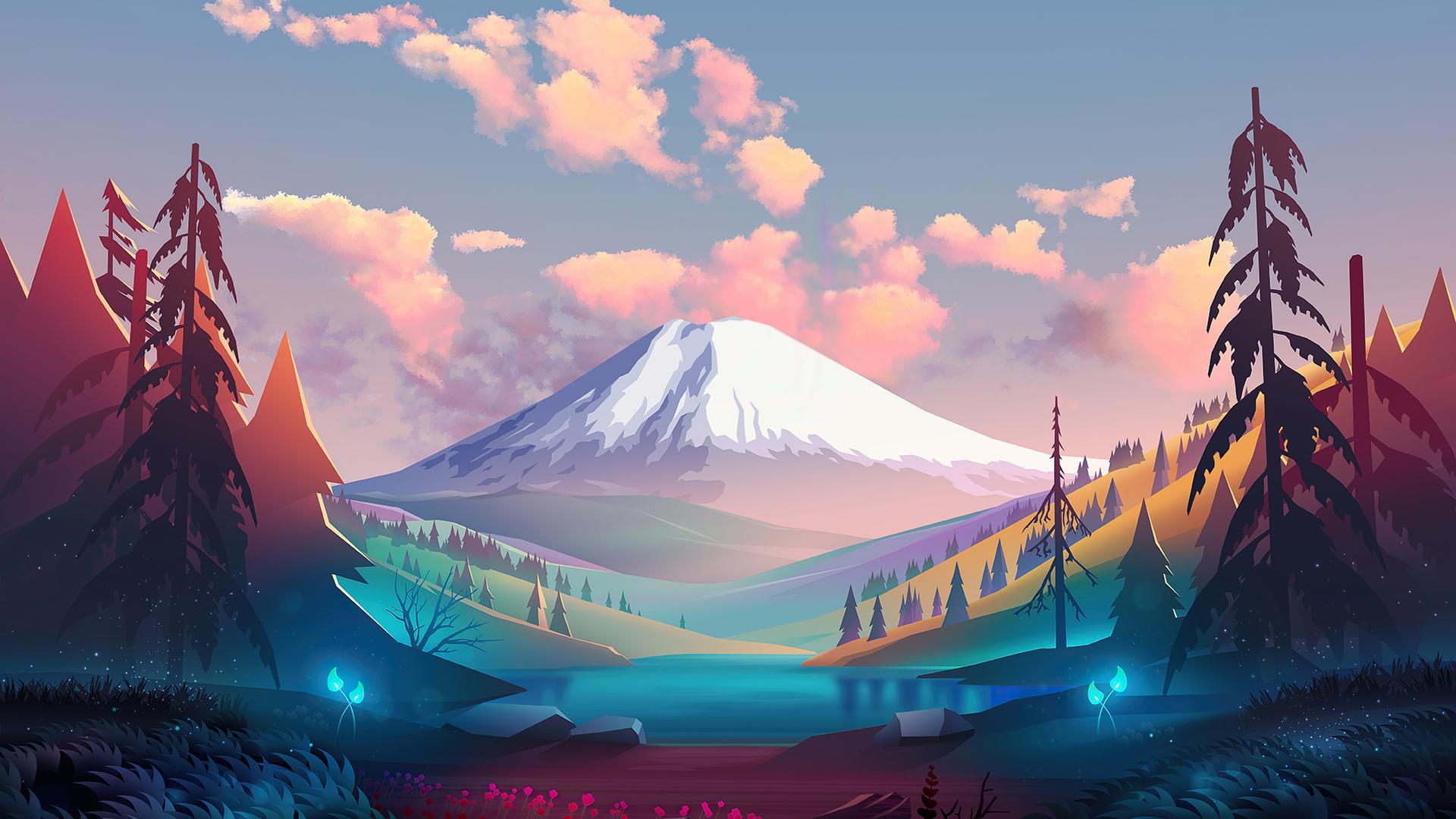1920x1080 Landscape Trees Mountains Clouds Digital Art Laptop Full HD 1080P HD 4k Wallpaper, Image, Background, Photo and Picture