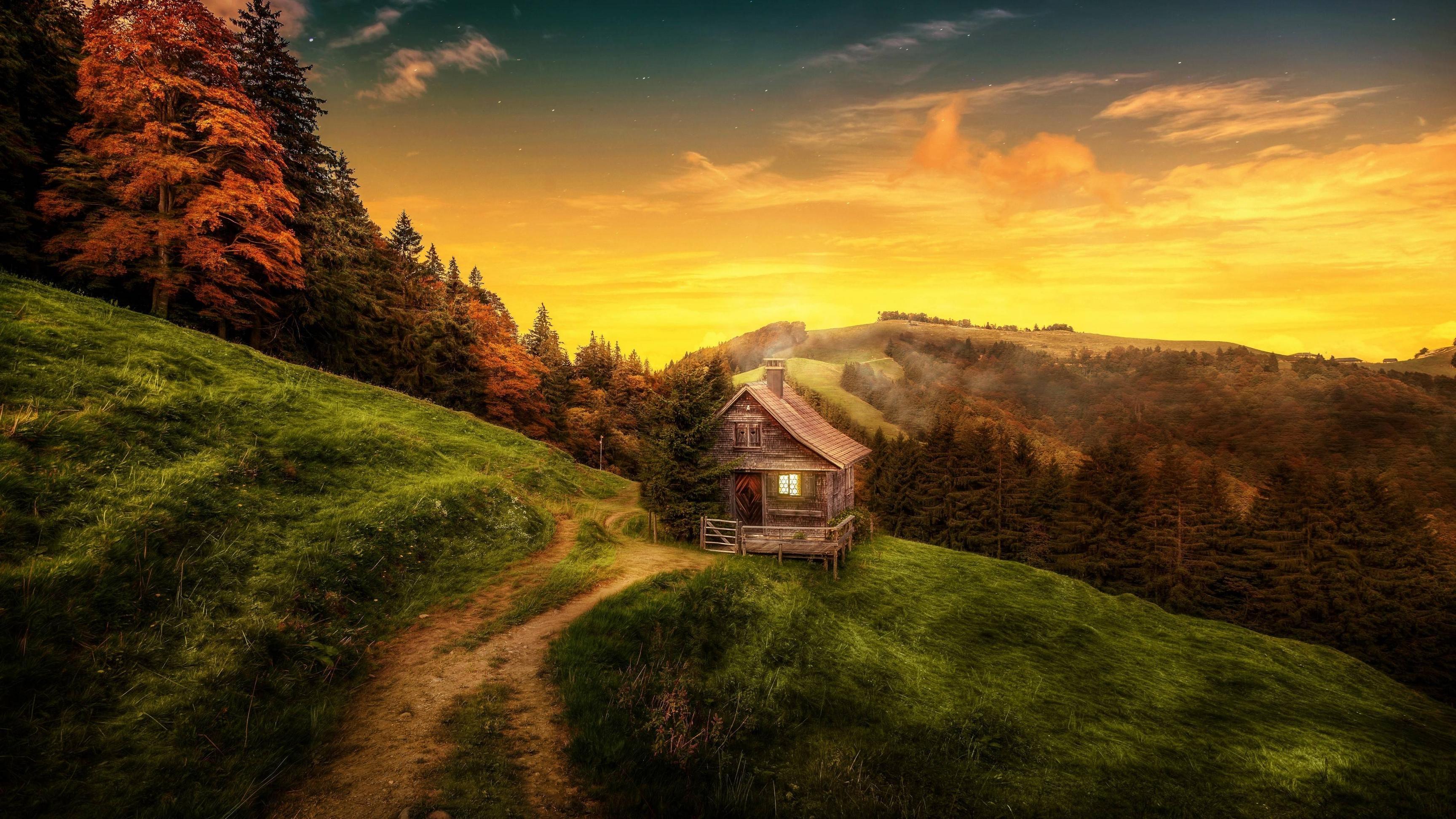 3456x1944 House On Mountains Art, HD Artist, 4k Wallpaper, Image, Background, Photo and Picture
