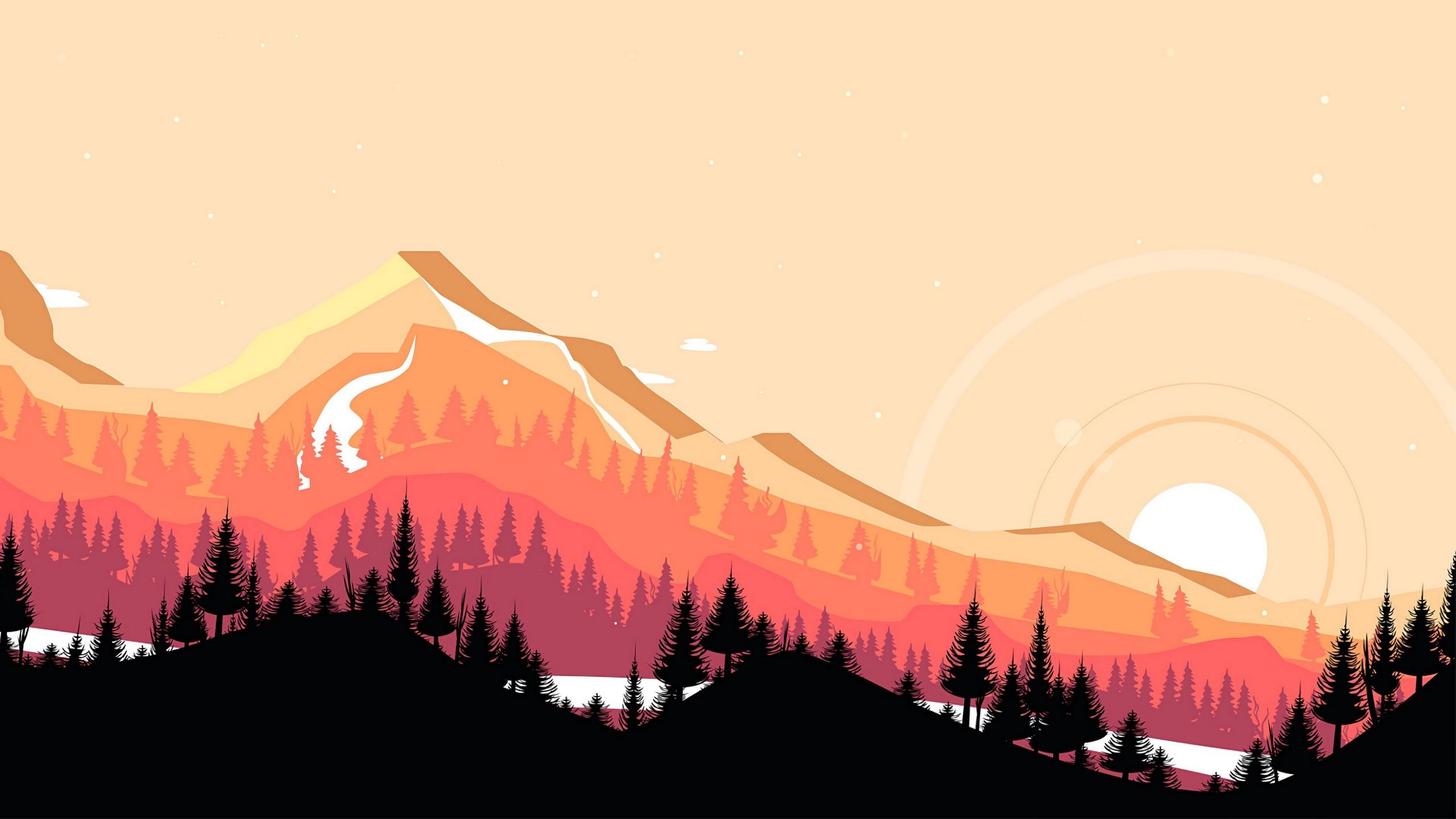 2560x1440 Wallpaper / mountains, sunset, art, vector, landscape, 4k free download