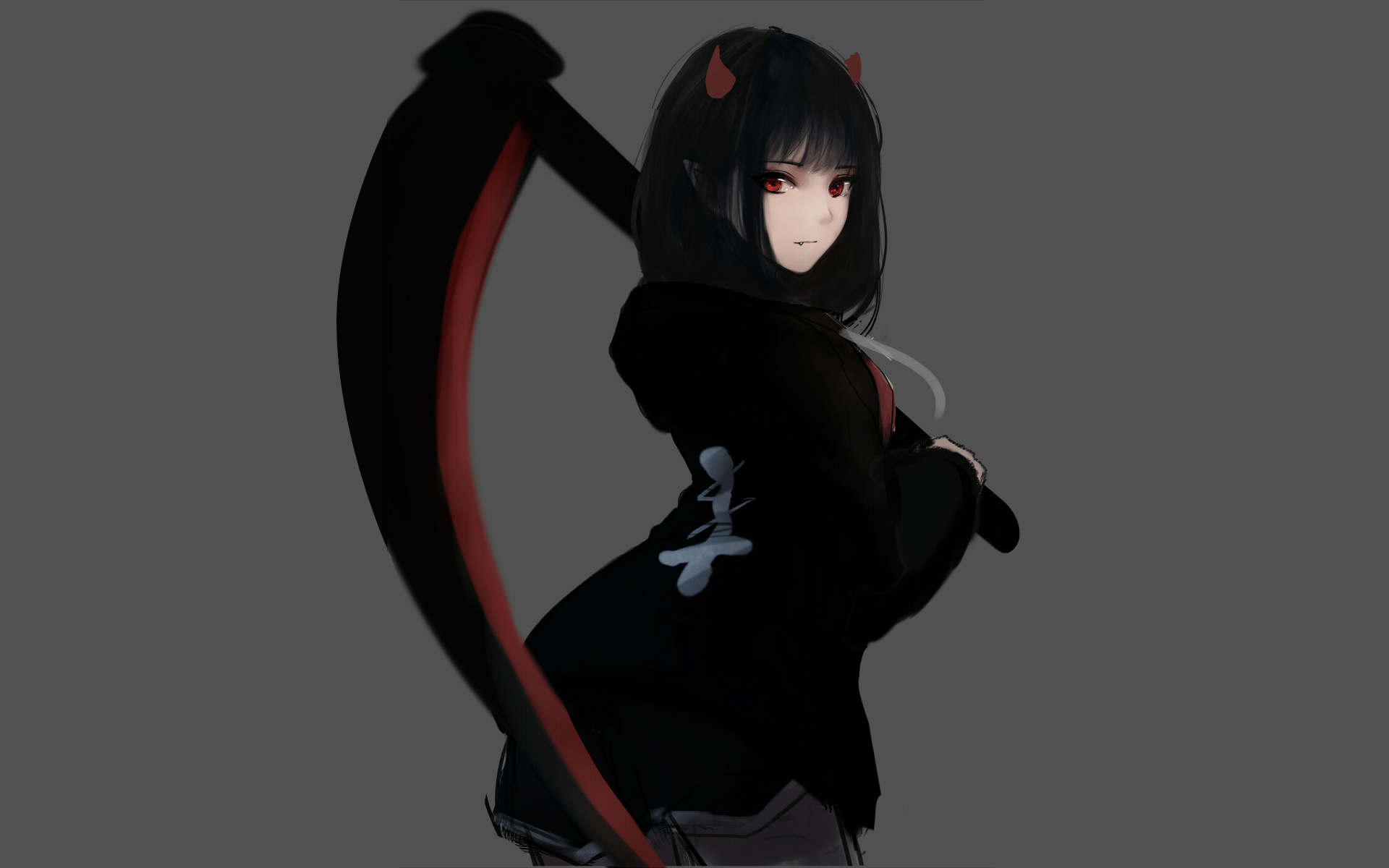 1920x1200 Girl, Black Hair, Red Eyes, Scythe, Original (Anime), Anime wallpaper Gallery HD Wallpaper