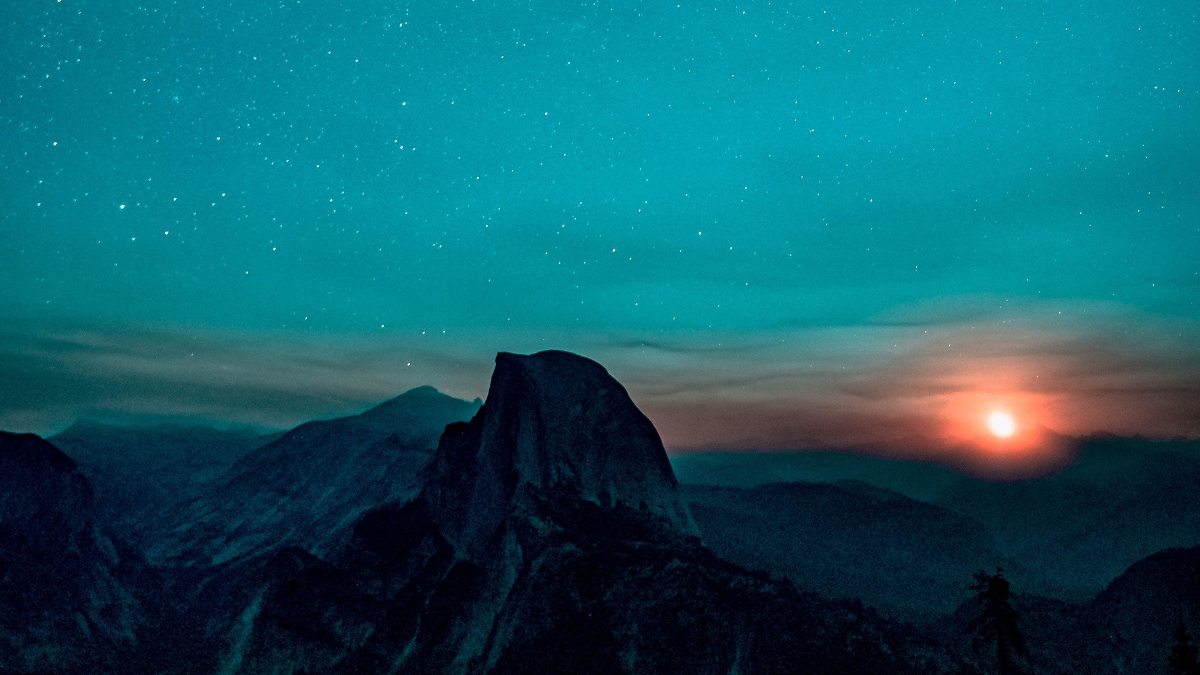 3840x2160 Starry Sky With Mountains and Sunrise 4K wallpaper