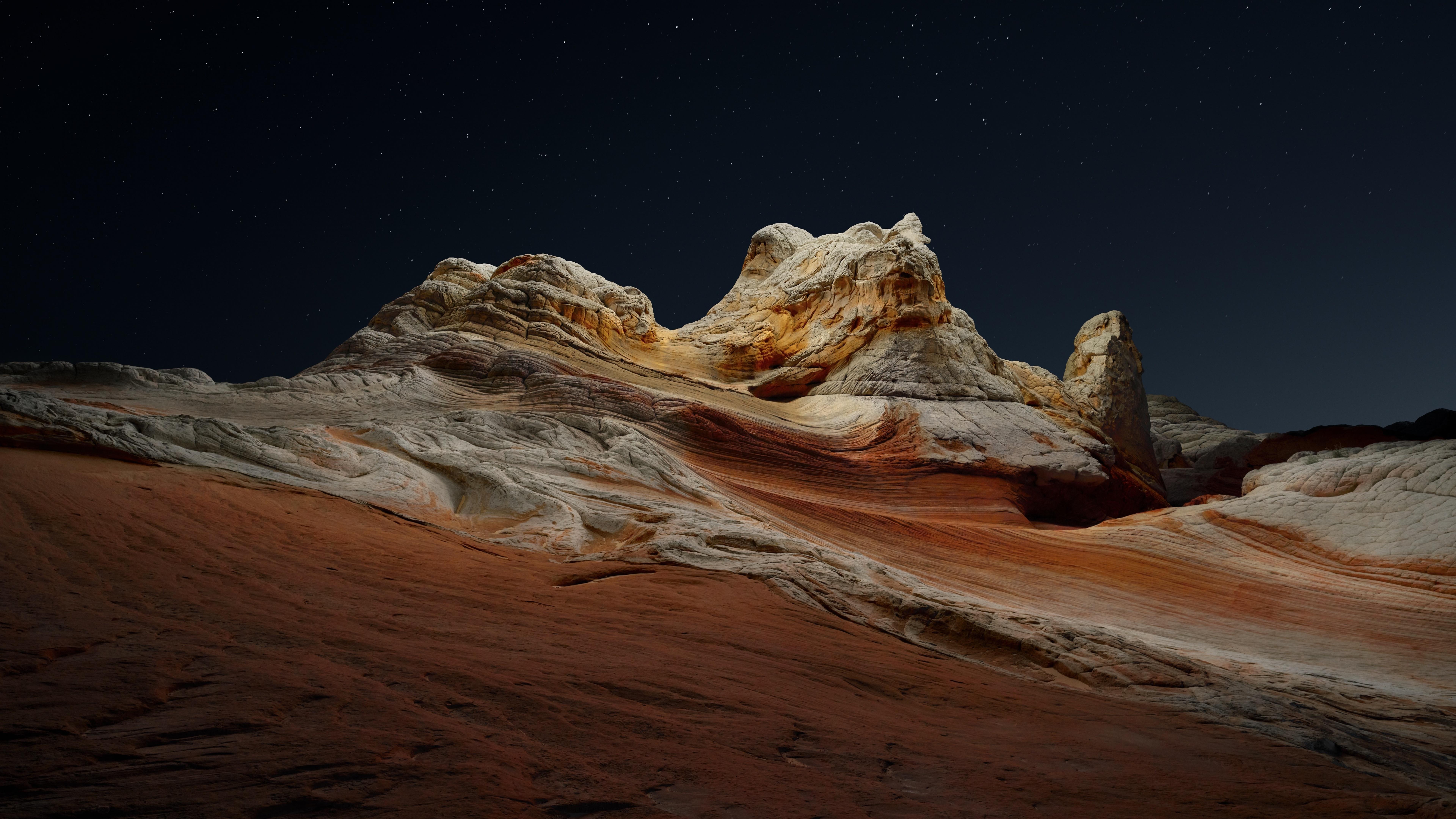 7680x4320 macOS Big Sur Wallpaper 4K, Stock, Night, Sedimentary rocks, Desert, Nature