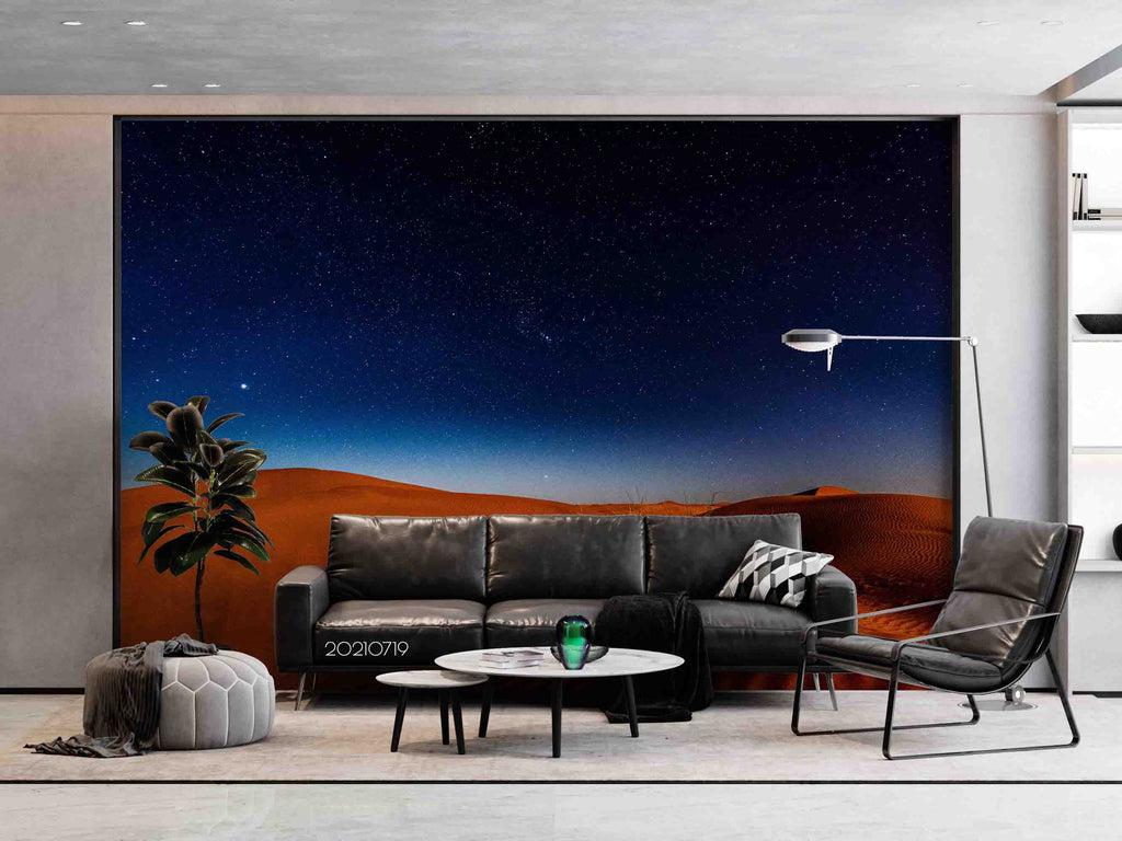 1024x768 3D Desert Starry Sky Sea Sunrise Wall Mural Wallpaper SWW3067
