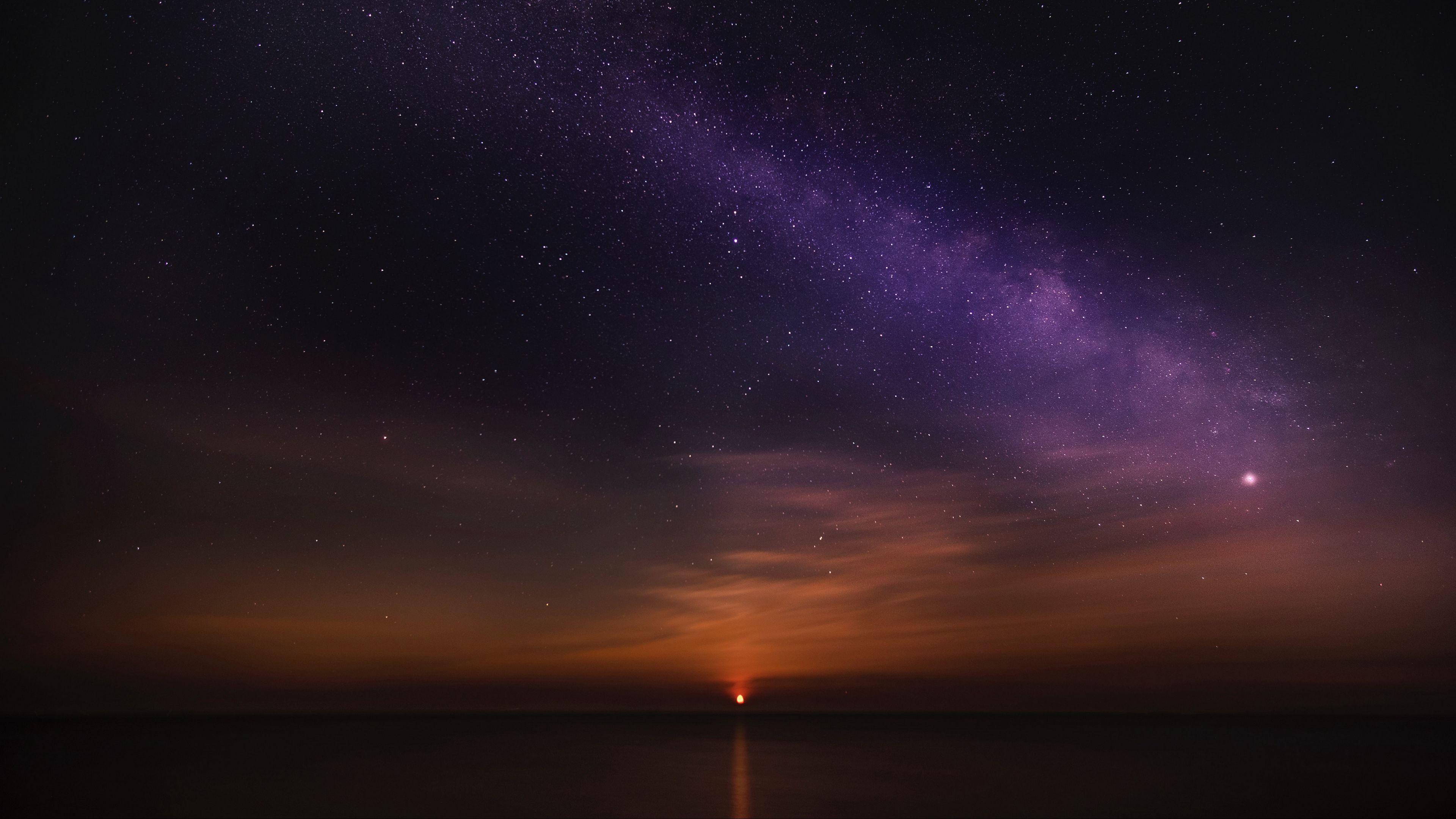 3840x2160 Wallpaper / sunrise, starry sky, horizon, 4k free download