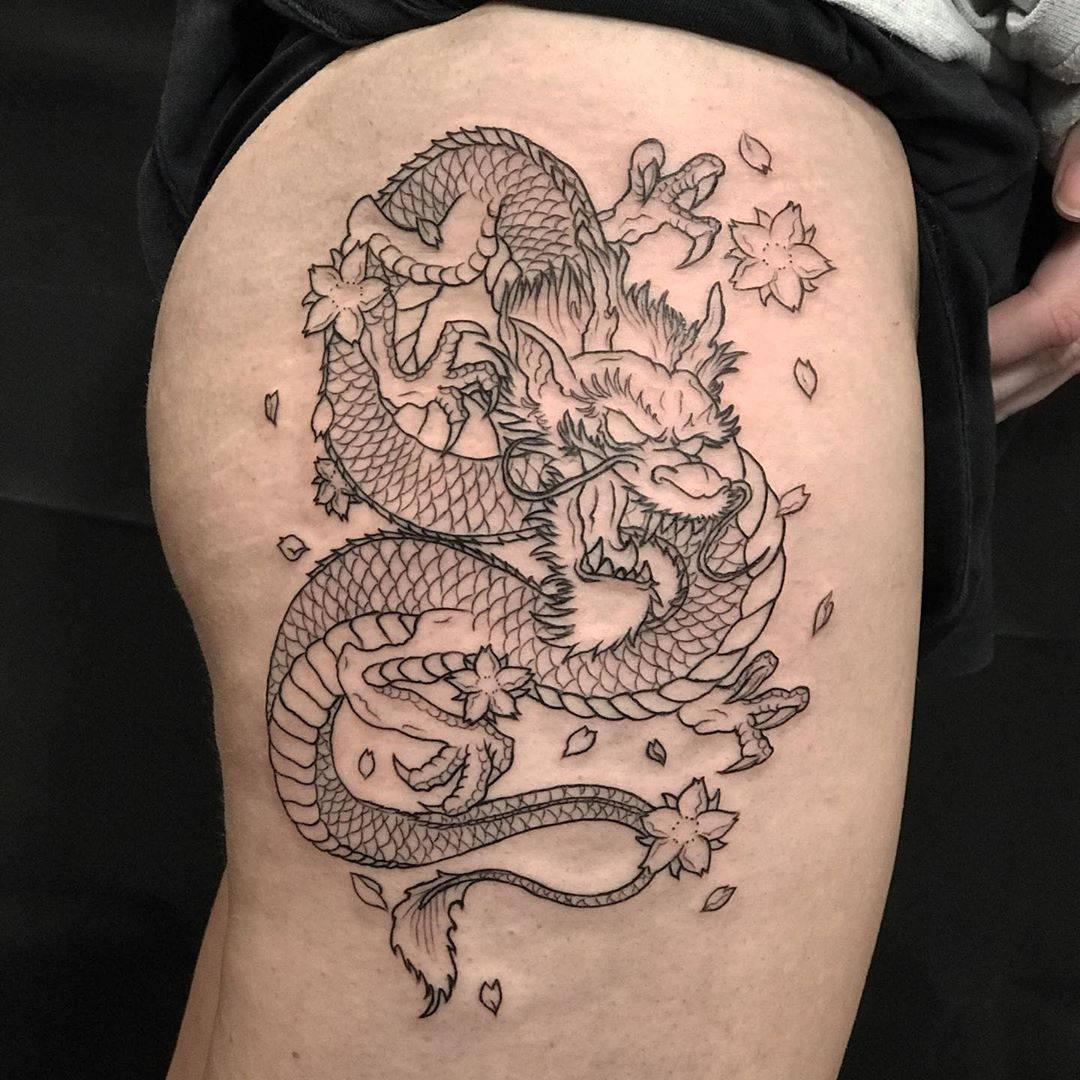 1080x1080 Download Japanese Dragon Tattoo On Thigh Wallpaper