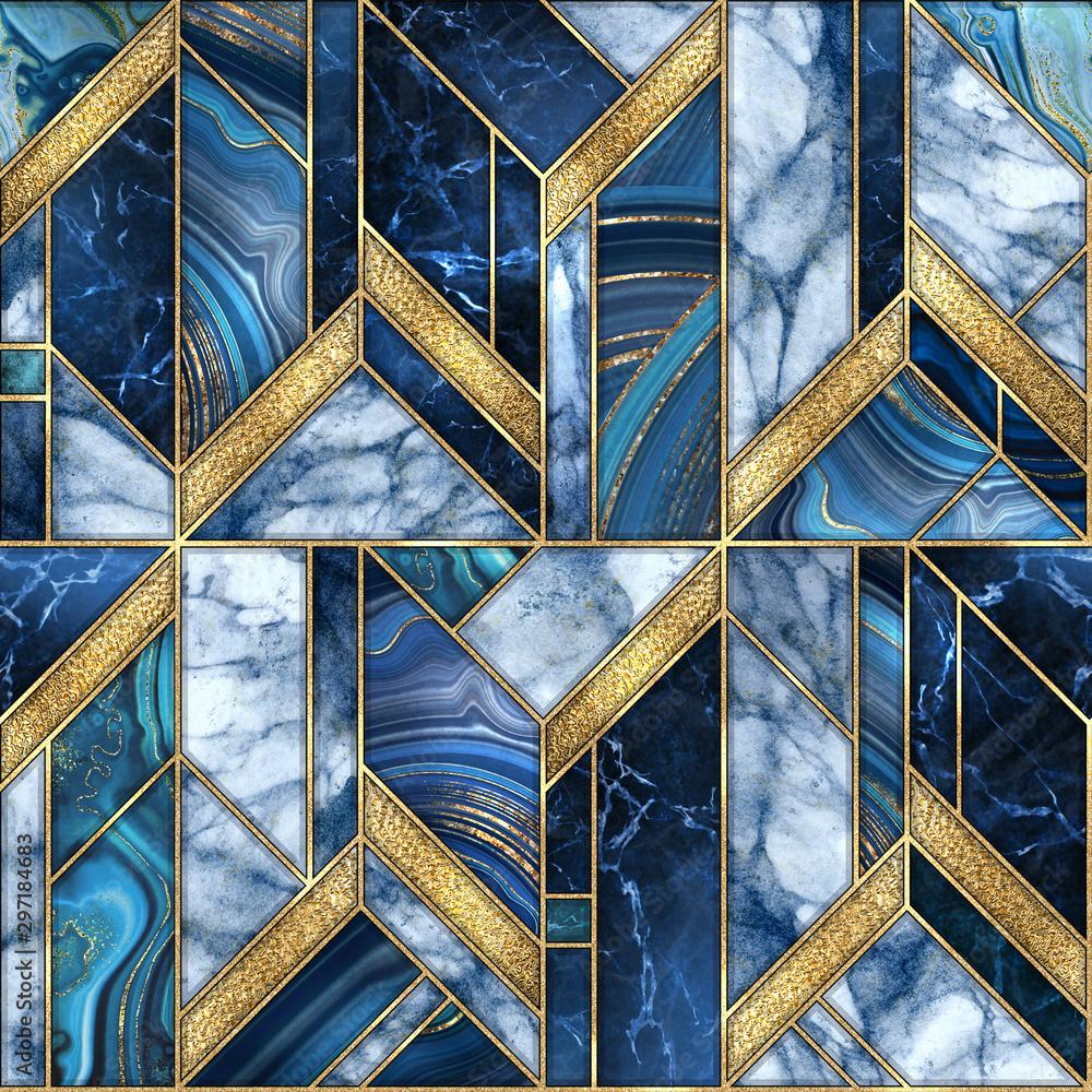 1000x1000 blue gold mosaic, art deco wallpaper