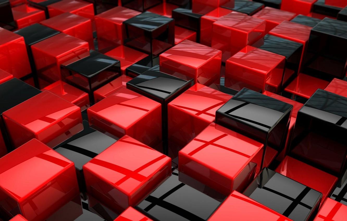 1332x850 Wallpaper Shine, computer graphics, 3D art, glitter, glossy surface, 3D art, computer graphics, black and red cubes, glossy surface, черные и красные кубы image for desktop, section рендеринг