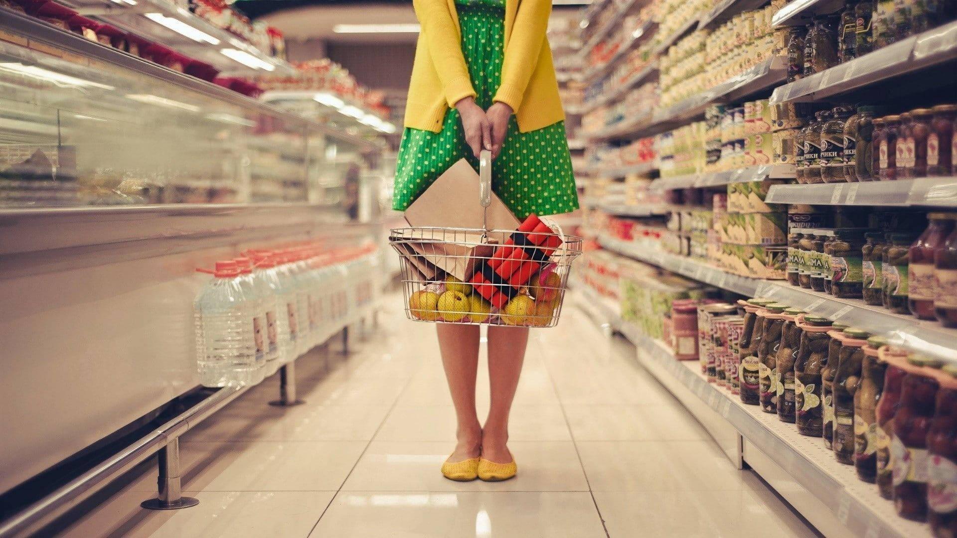 1920x1080 Download Girl With Grocery Store Basket Wallpaper