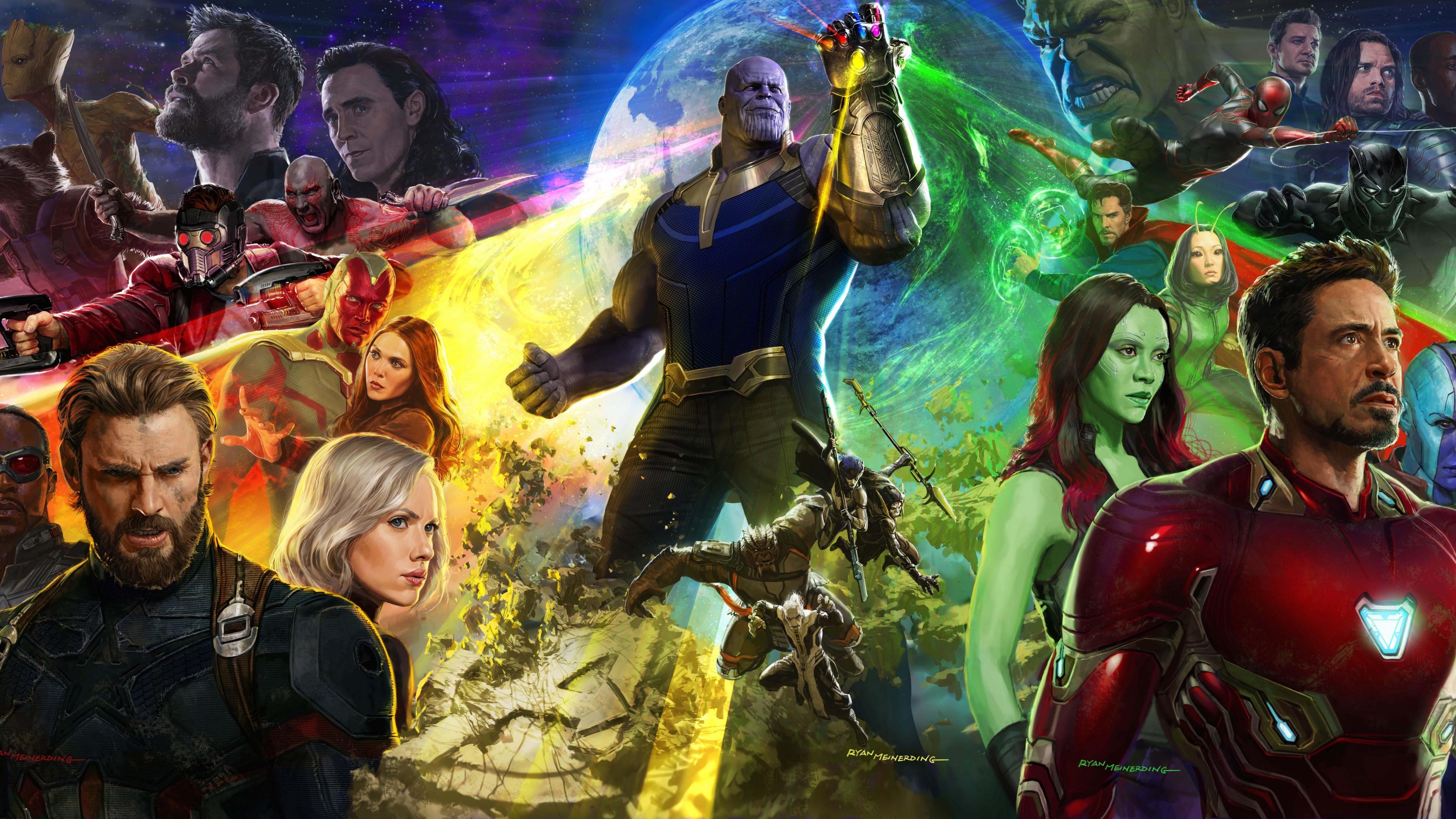 3840x2160 Wallpaper / Avengers: Infinity War, Captain America, Spiderman, Hawkeye, Wanda Maximoff, Iron Man, art, 4K free download