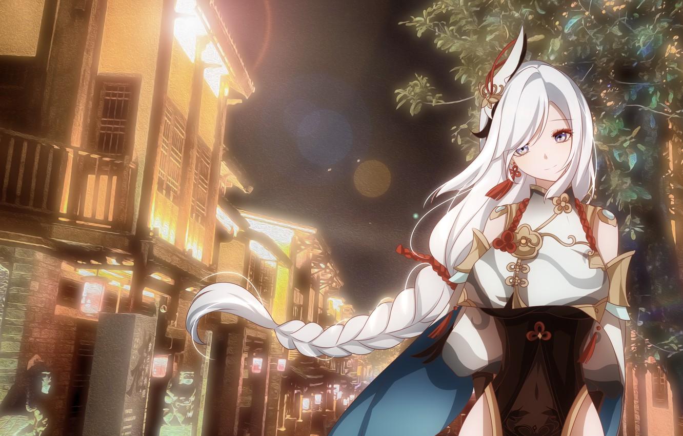1332x850 Wallpaper girl, street, the evening, Genshin Impact, Shenhe image for desktop, section игры