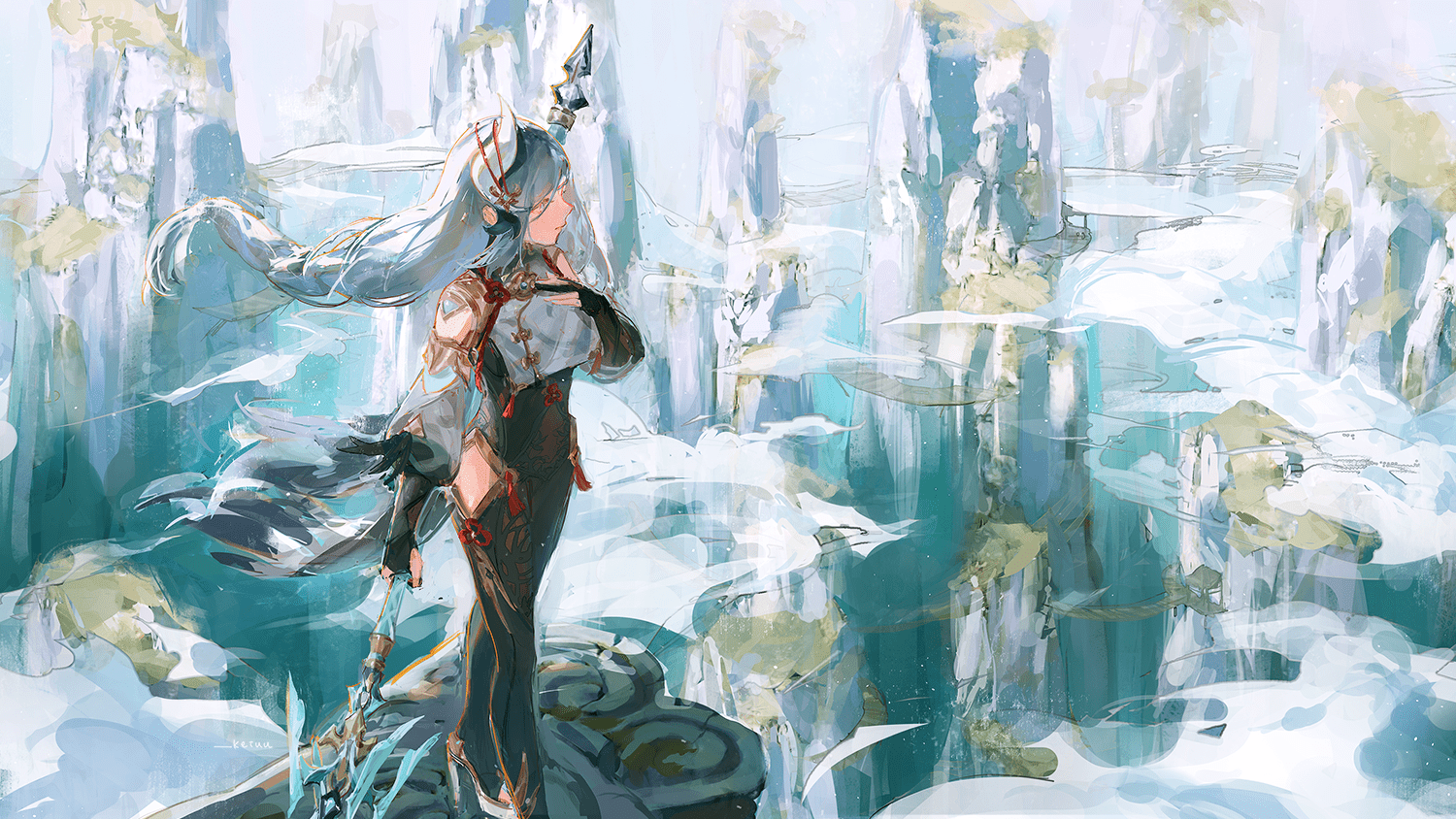 1500x844 Anime wallpaper genshin impact shenhe (genshin impact) keiuu single long hair fringe 1500x844 740327 en