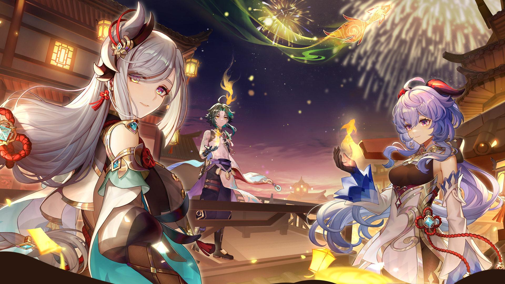 1920x1080 genshin impact ganyu shenhe xiao (genshin impact) asian clothes bodysuit horns tagme wallpaper