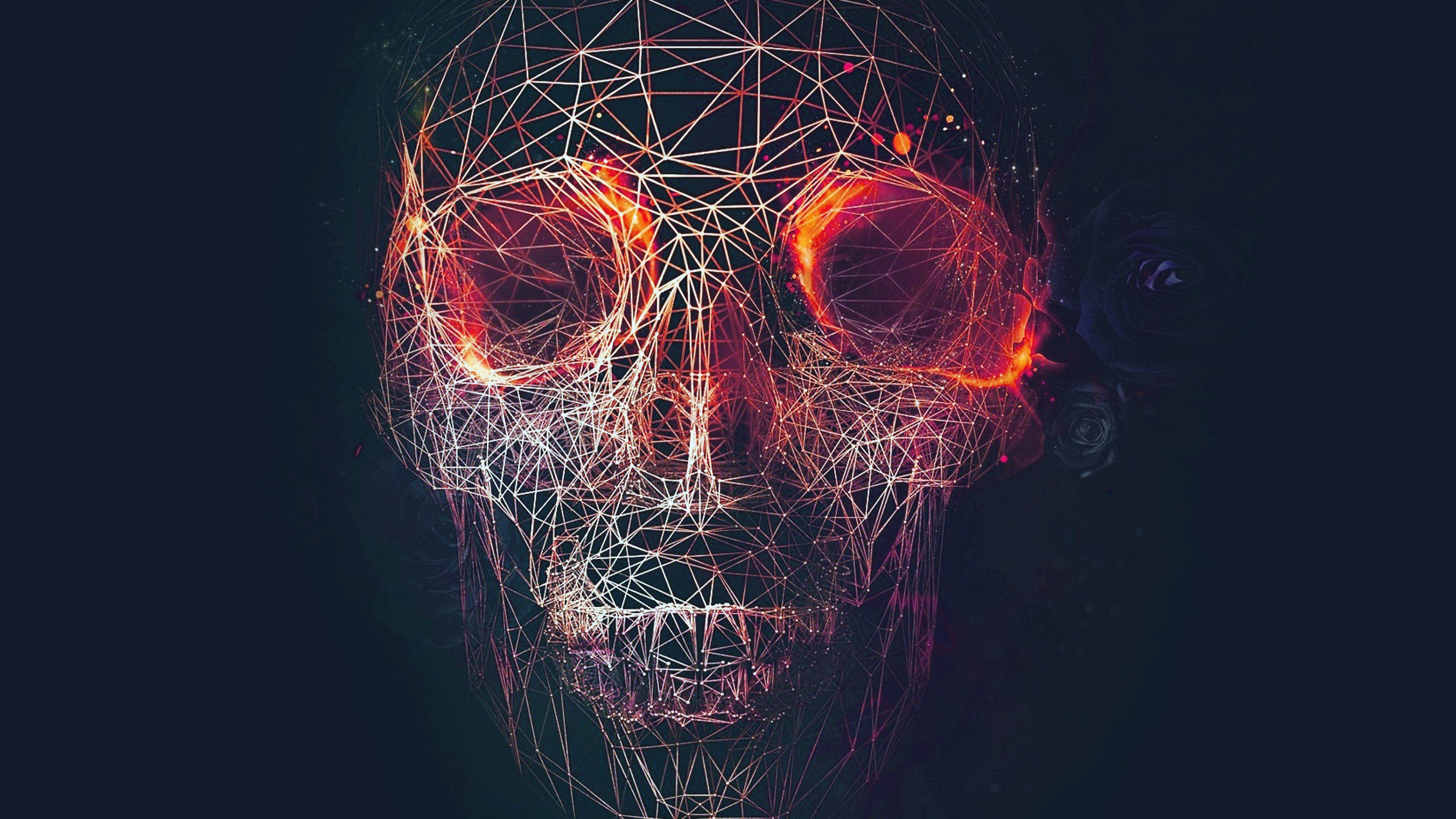 3840x2160 I Love Papers. digital skull dark abstract art illustration red