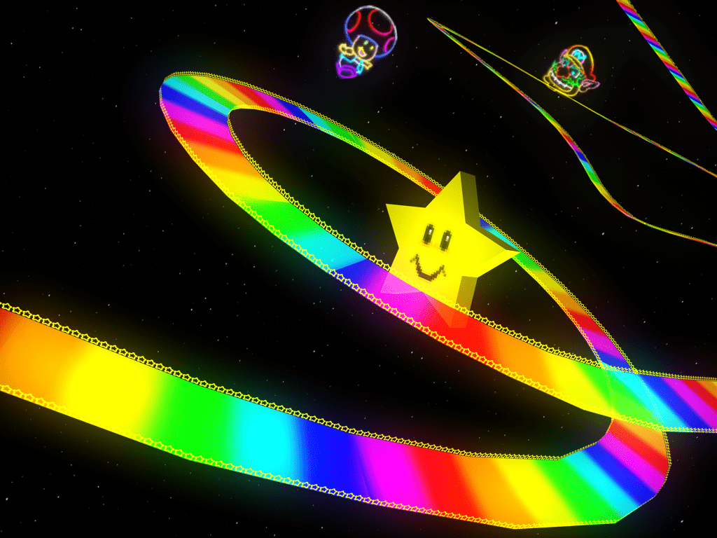 1024x768 Rainbow Road (N64). Mario Kart Racing