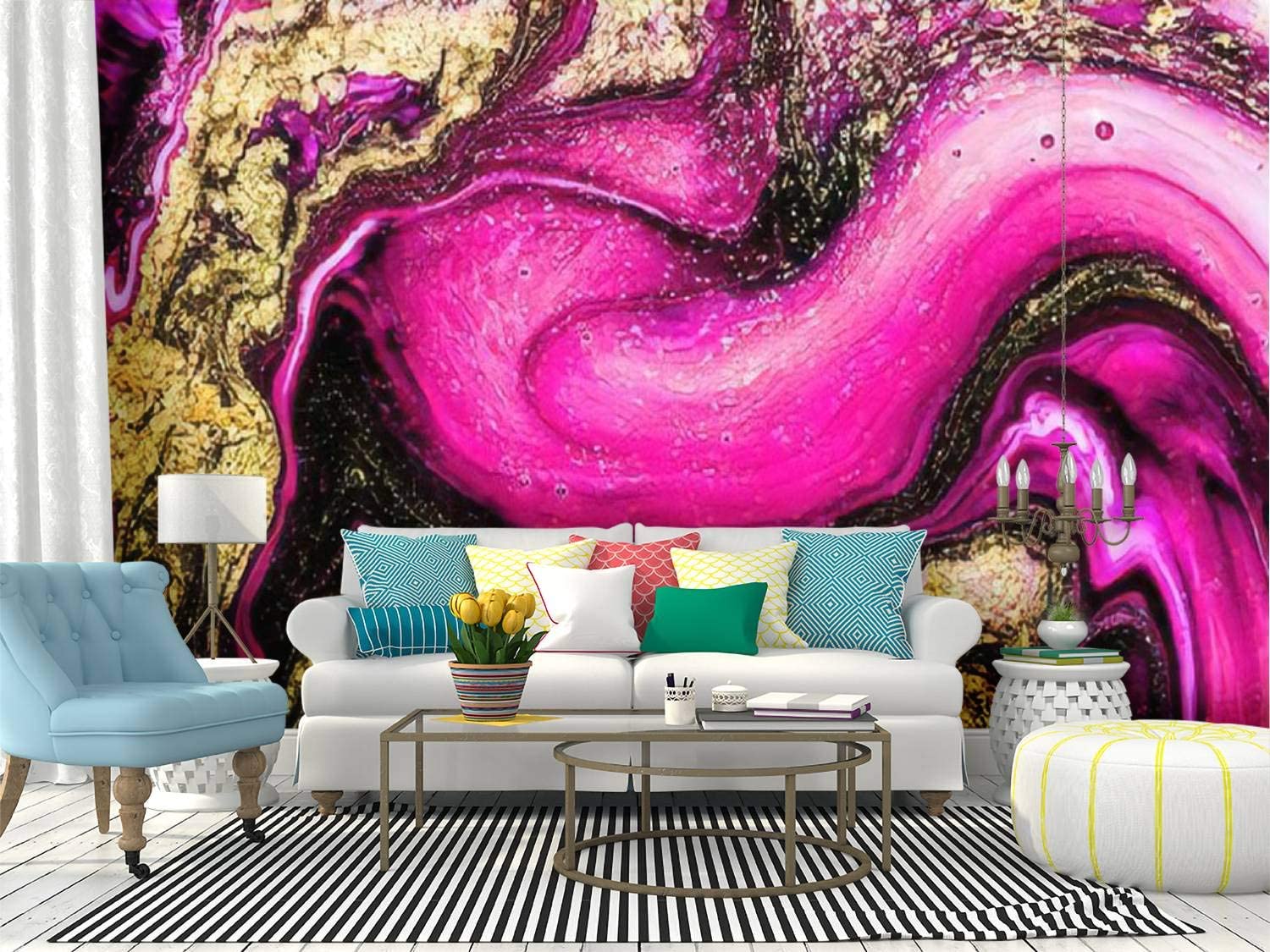 1500x1125 Wall Mural Fuchsia and gold colors art painting geode artist work of art Fuchsia Peel and Stick Wallpaper Self Adhesive Wallpaper Large Wall Sticker Removable Vinyl Film Roll Shelf Paper Home