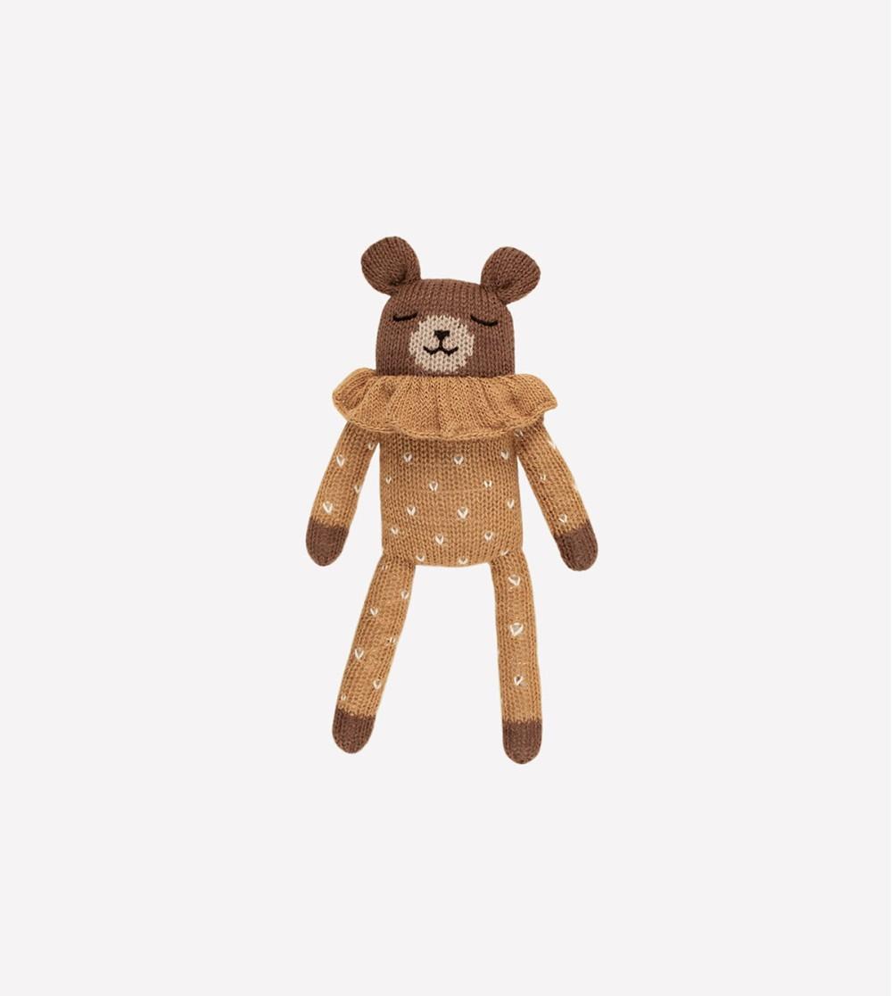 1000x1116 Teddy knit toy. ochre dots pyjamas