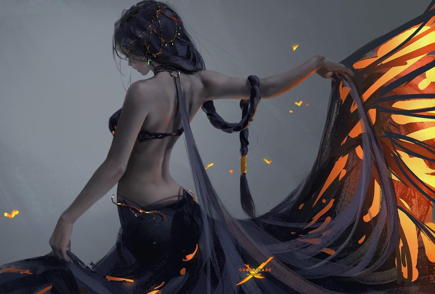 1400x945 long hair, anime, glass, ponytail, Ghostblade Gallery HD Wallpaper