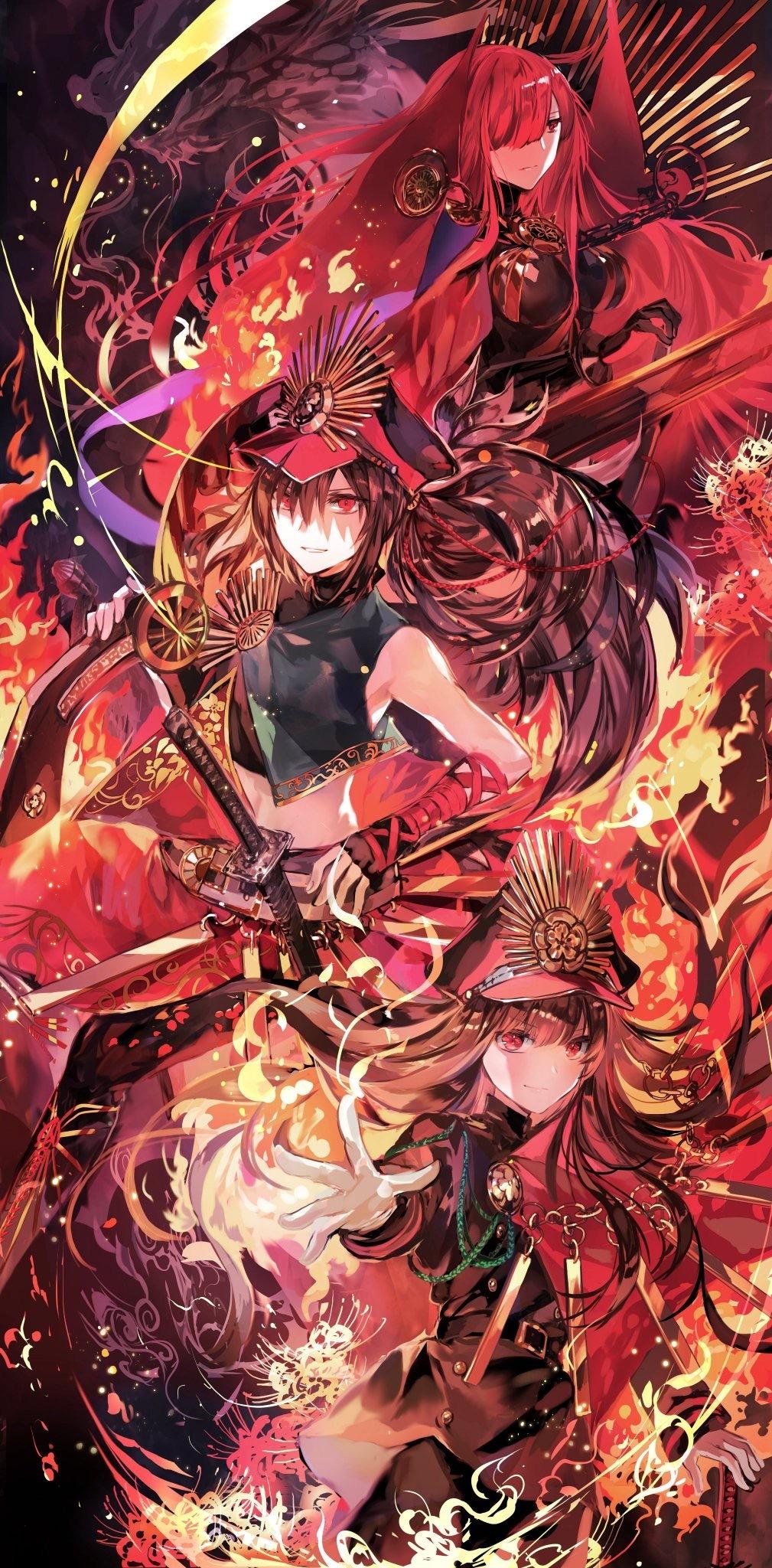 1009x2048 Rioka, Red Eyes, Redhead, Brunette, Anime, Anime Girls, Artwork, Fate Series, Fate Grand Order, Oda Nobunaga (Fate Grand Order), Anime Boysx2048 Wallpaper