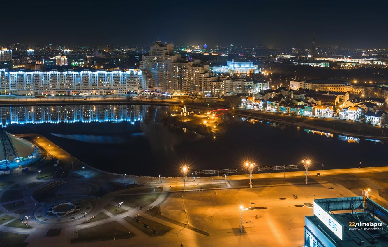 1332x850 Wallpaper night, height, backlight, old town, Belarus, Minsk, Belarus, timelapse, Minsk, Svisloch, Nemiga, 22zweizwei, island of tears image for desktop, section город