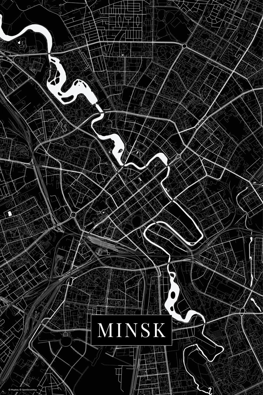 867x1300 Map of Minsk black Maps of all cities and countries for your wall