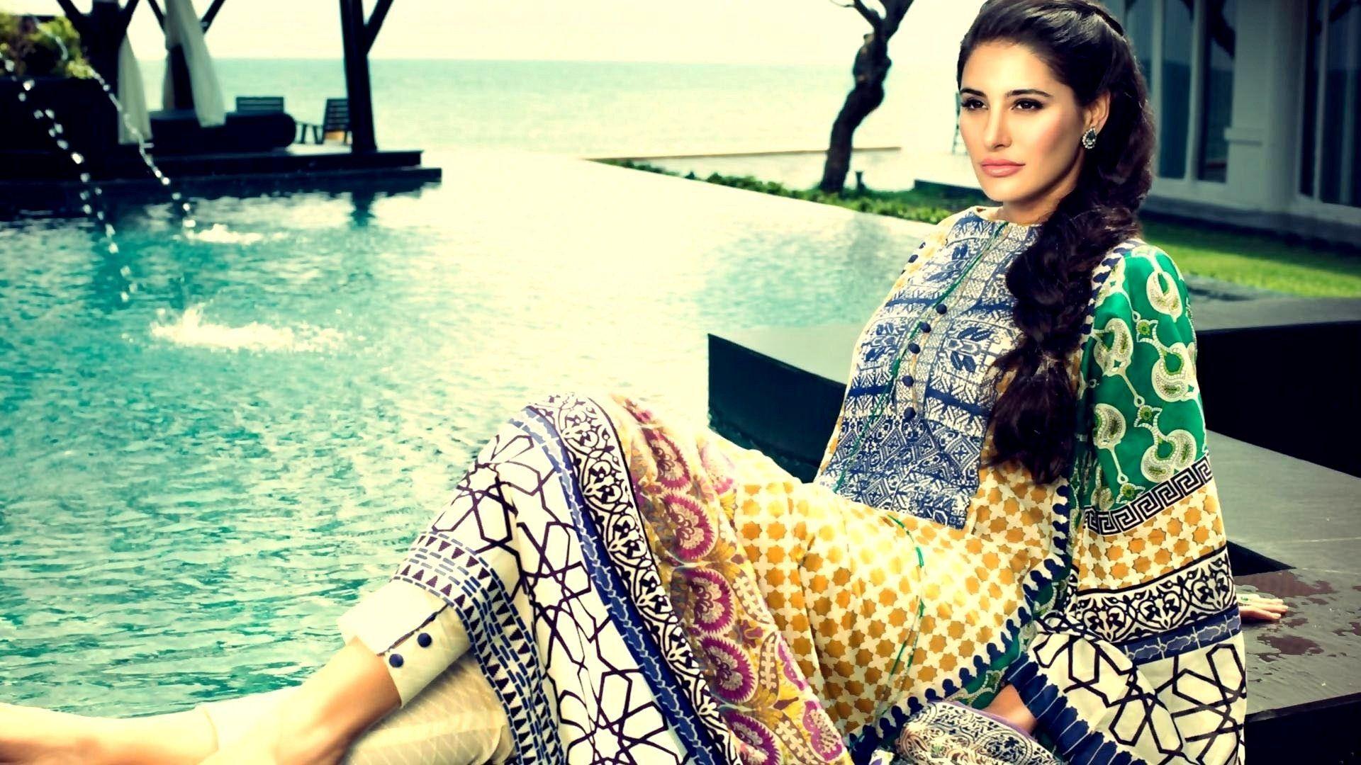 1920x1080 Bollywood Actress Nargis Fakhri in Colorful Dress HD Wallpaper. HD