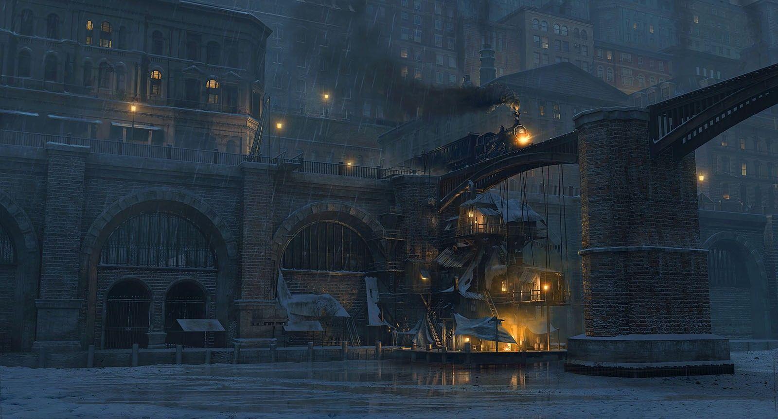 1600x862 rain, trains, London, bridges, city lights, artwork, cities, arches