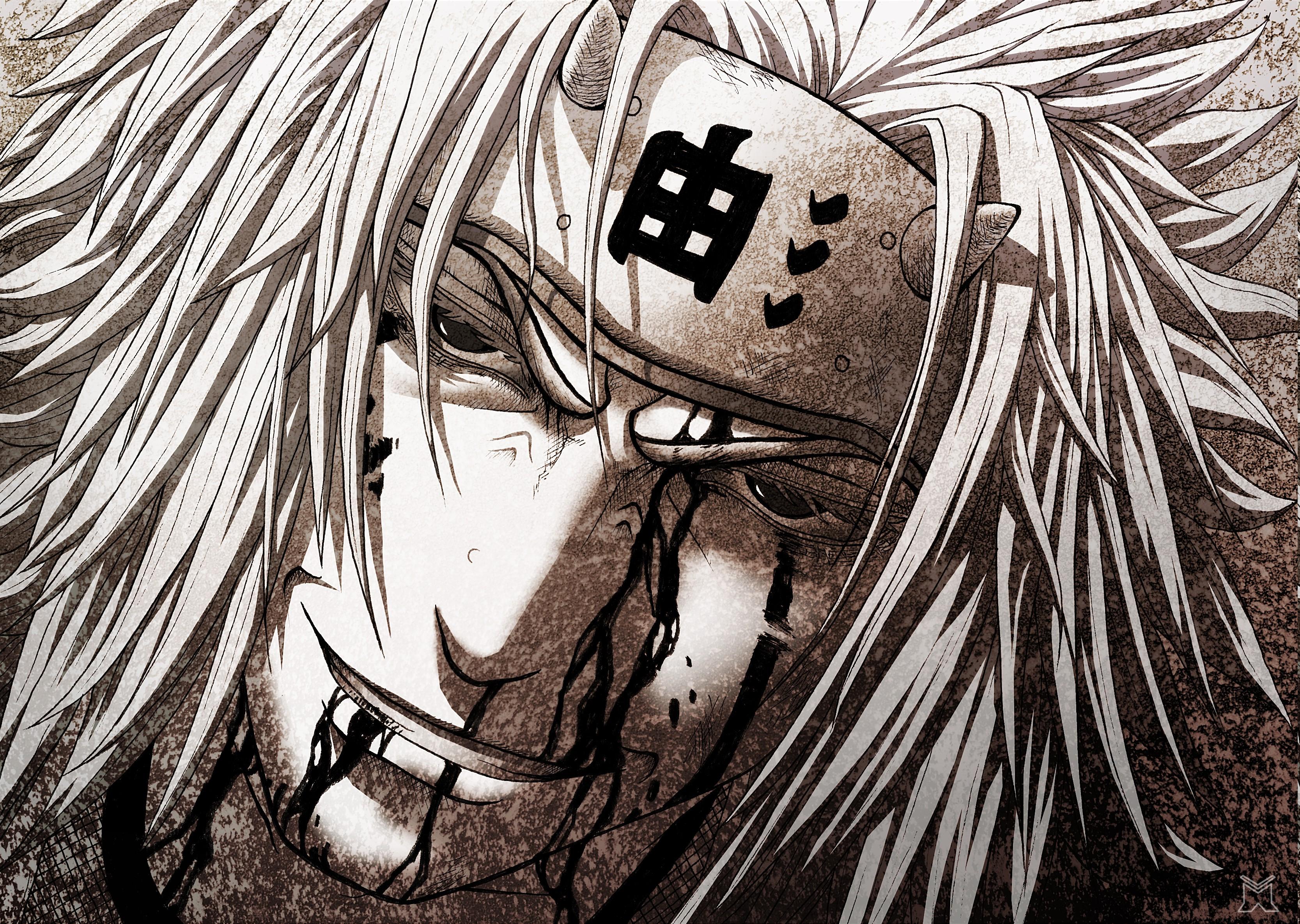 3334x2371 jiraiya wallpaper, cartoon, anime, illustration, black and white, monochrome