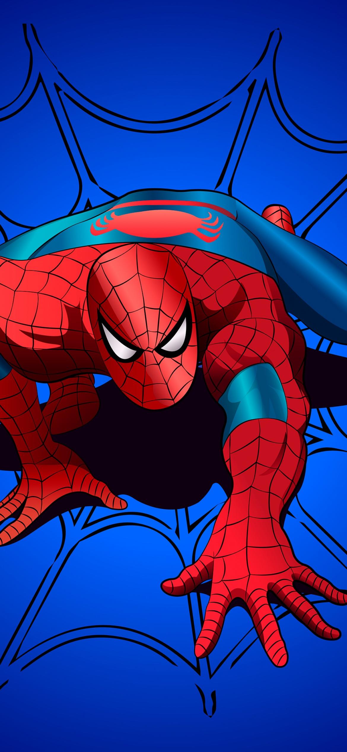 1170x2532 Spider Man Wallpaper 4K, Blue Background, Marvel Superheroes, Graphics CGI