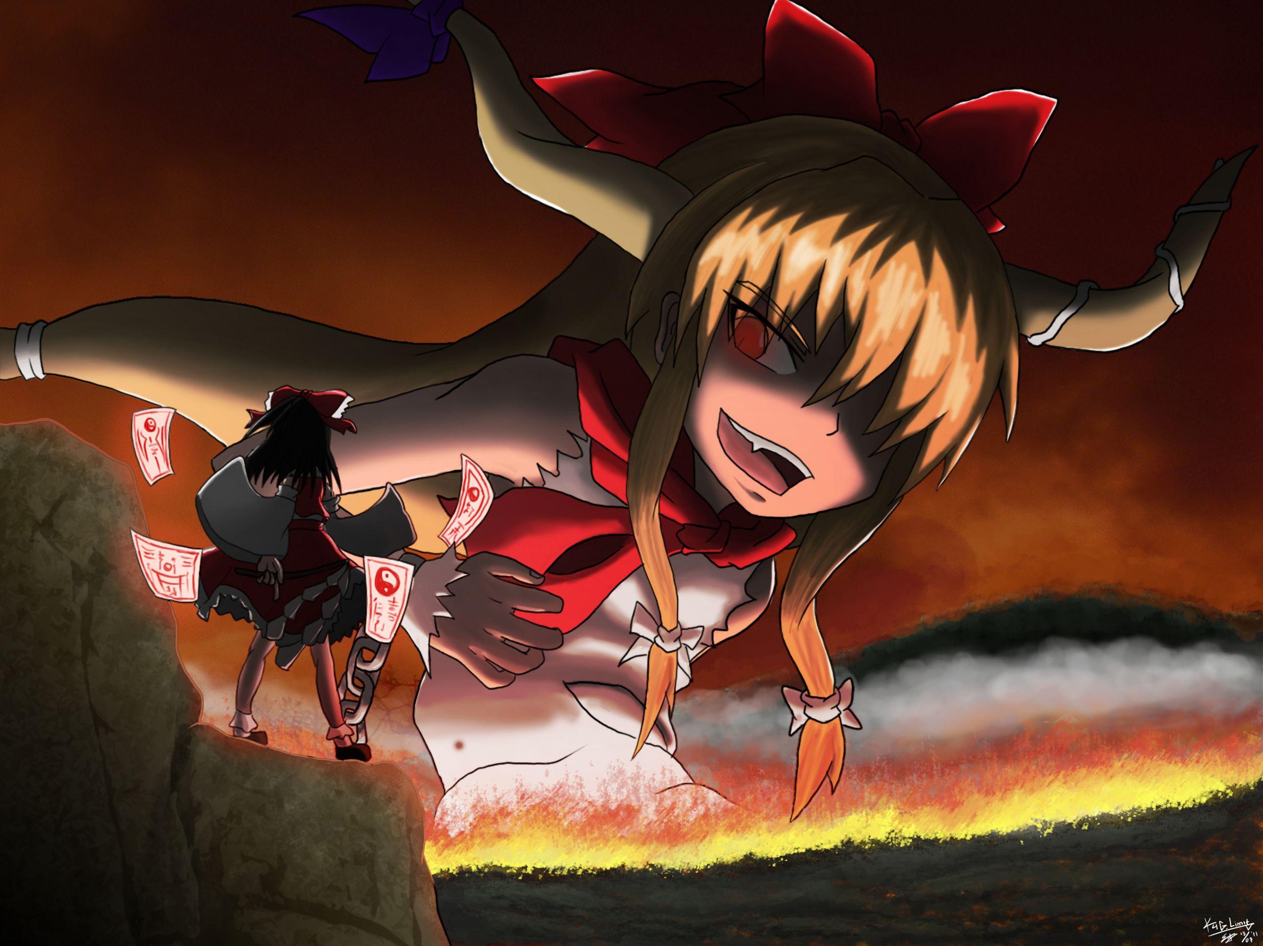 2560x1919 Reimuika image Fighting the Oni HD wallpaper and background photo