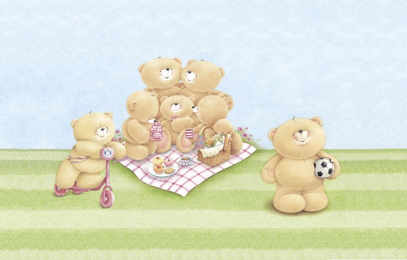 1332x850 Wallpaper summer, mood, stay, family, art, bear, picnic, children's, Forever Friends Deckchair bear image for desktop, section настроения