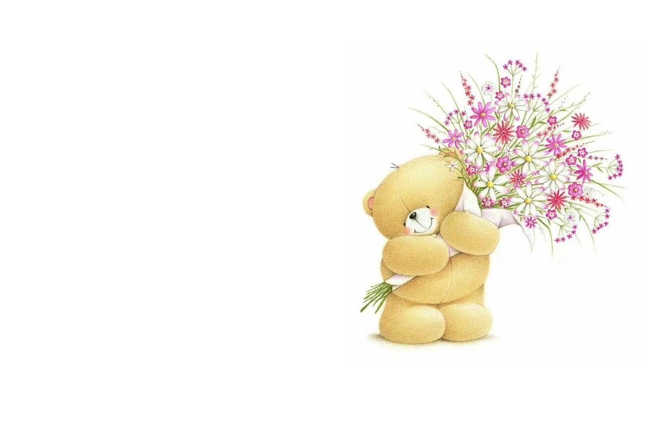1332x850 Wallpaper flowers, mood, gift, bouquet, art, bear, children's, Forever Friends Deckchair bear image for desktop, section минимализм