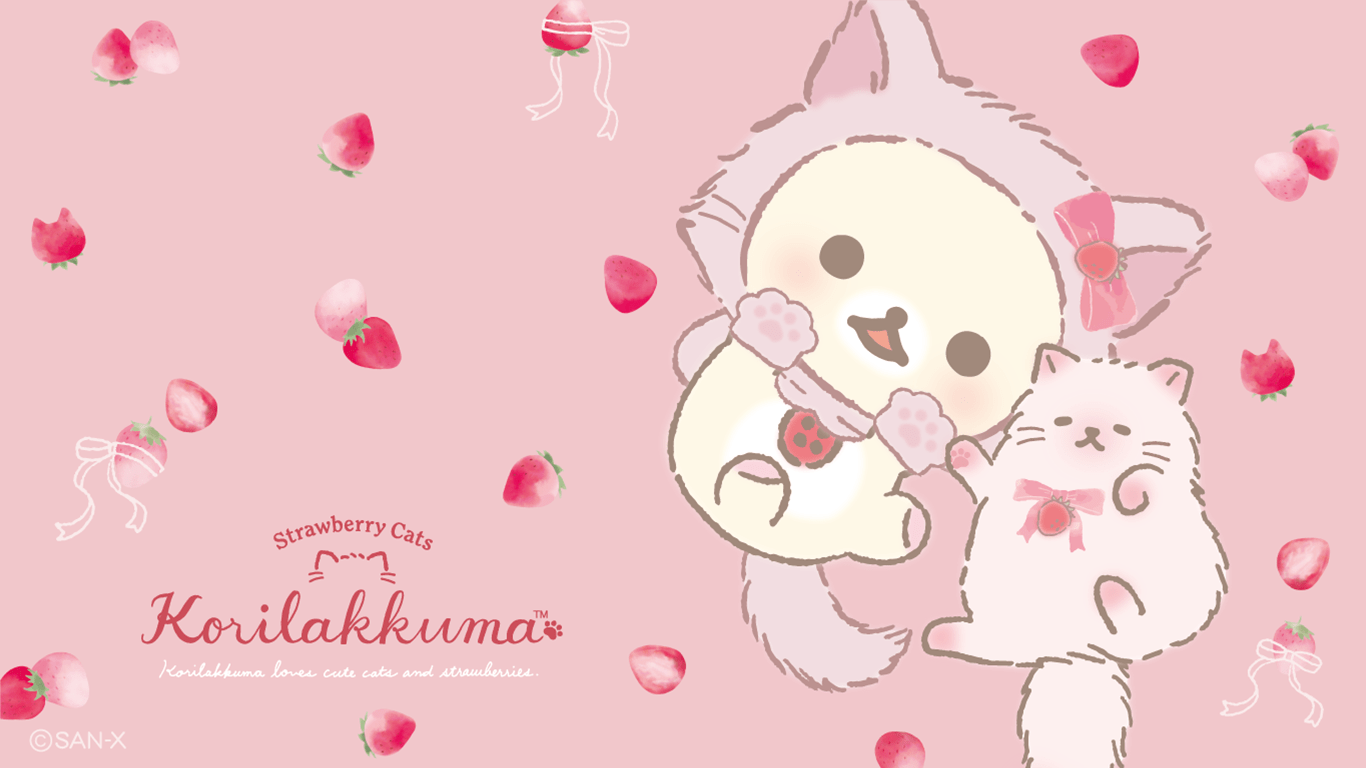 1366x768 NEW Rilakkuma Korilakkuma Strawberry Cats Plushie Korilakkuma San X Official Japan 2021. JAPAN YOU WANT