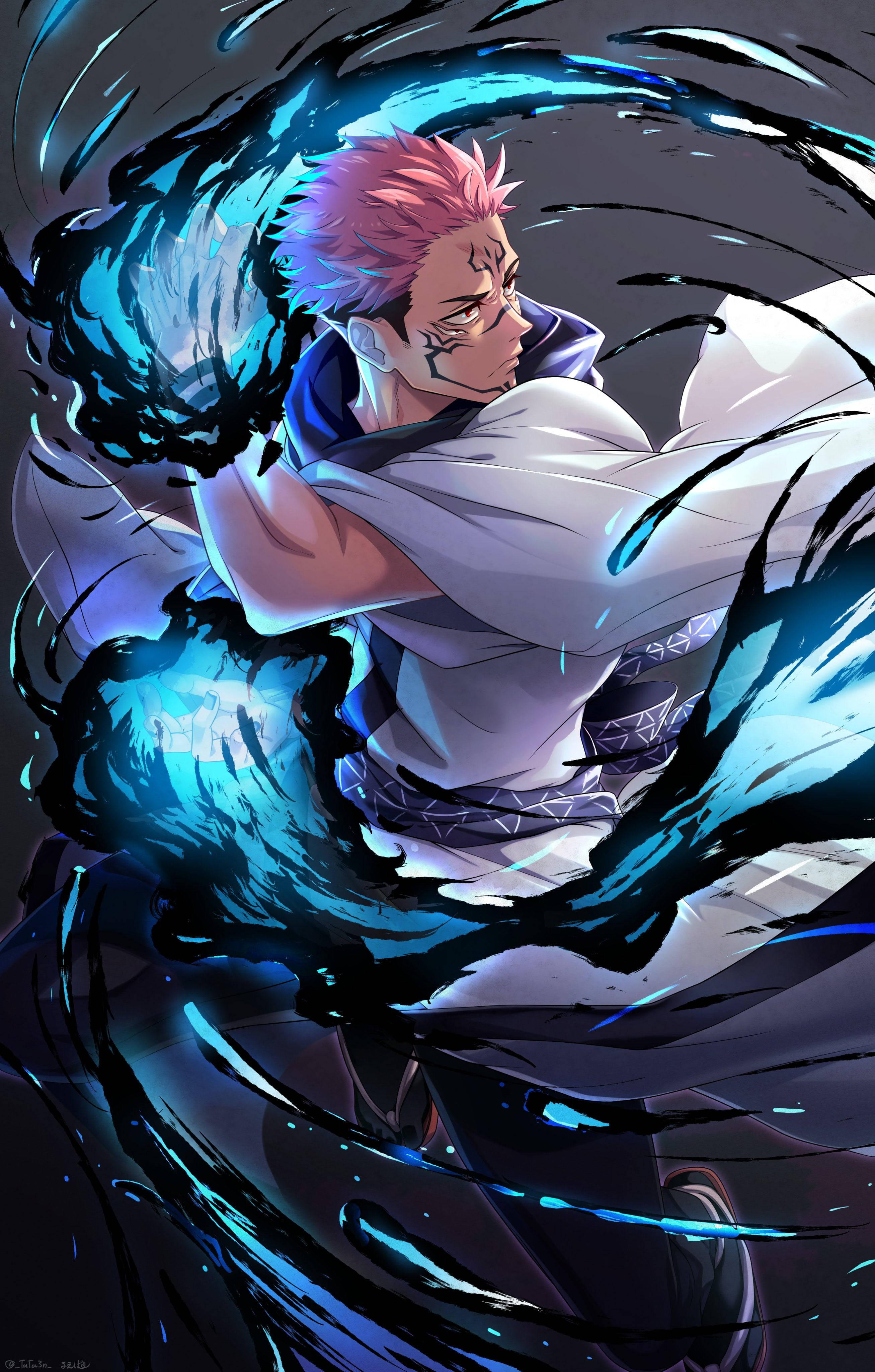 2614x4096 Download Sukuna Flame Technique Wallpaper
