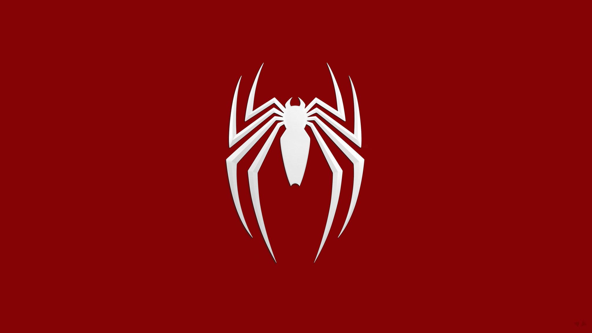 2048x1152 Marvel Spider Man Logo Wallpaper, Simple Background, Spider Man (2018) • Wallpaper For You
