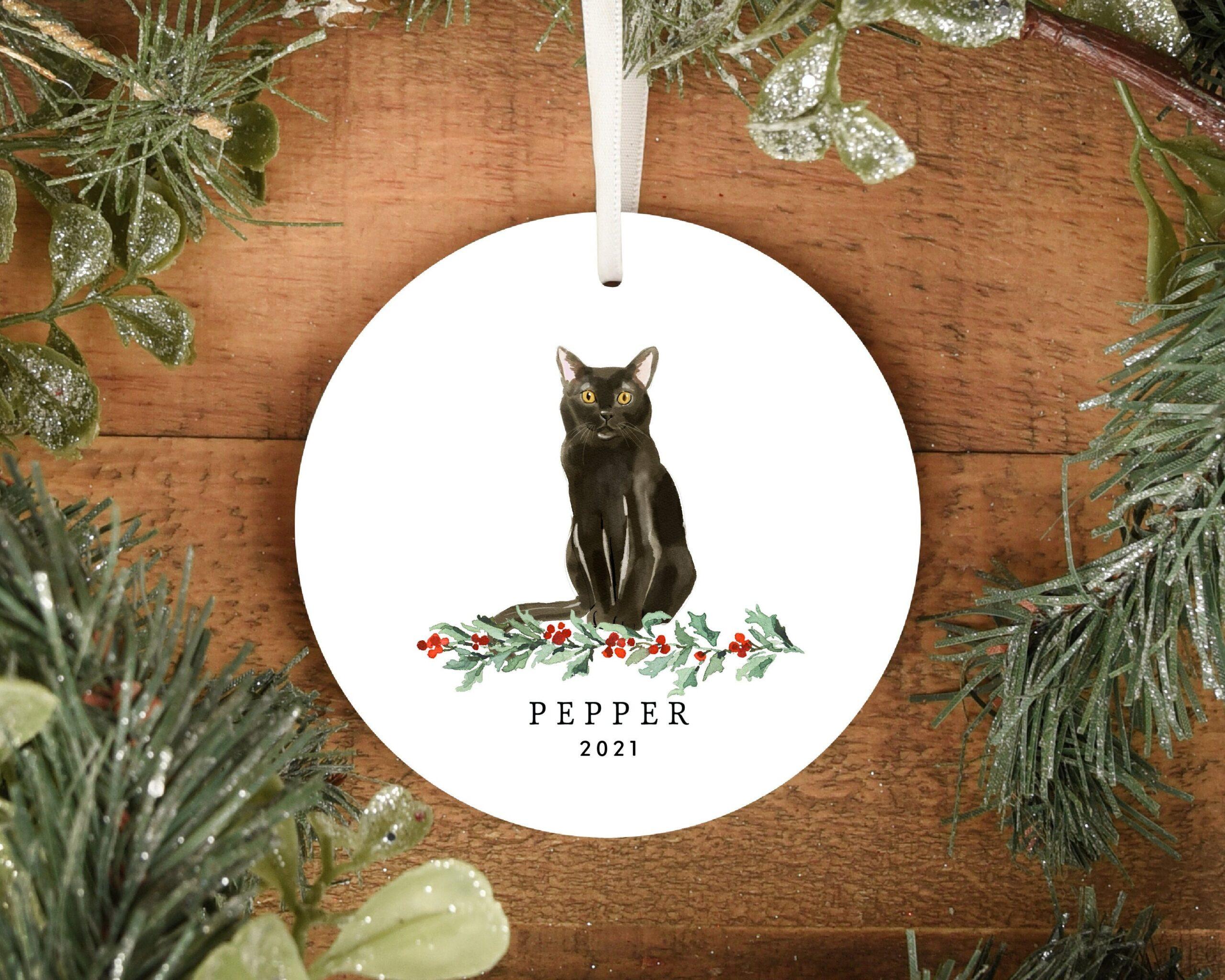 2560x2048 Personalized Name Black Cat Christmas Tree Ornament