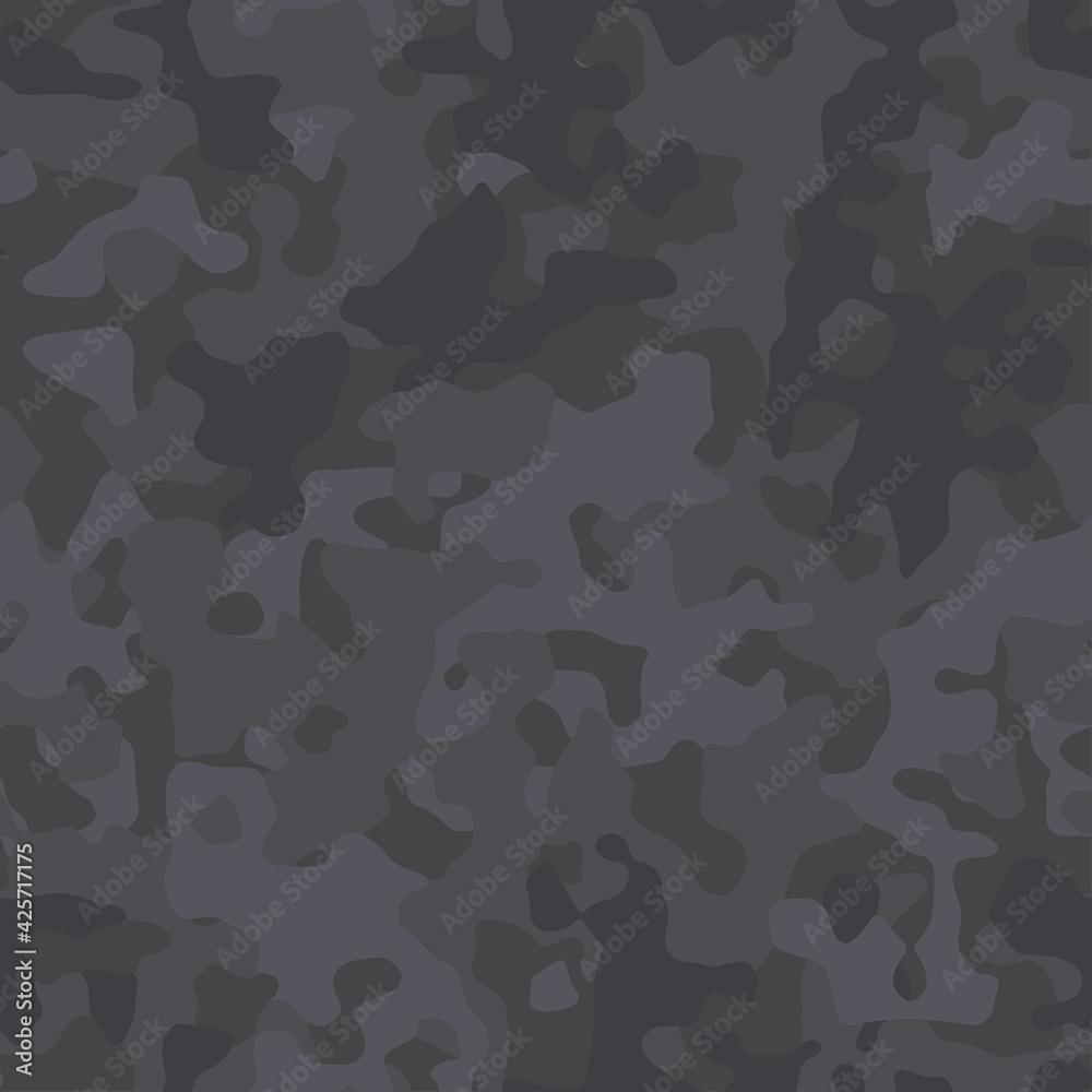 1000x1000 Black camouflage pattern. Monochrome black and gray camo texture. Military style printing for fabric. Vector seamless wallpaper Stock Vector