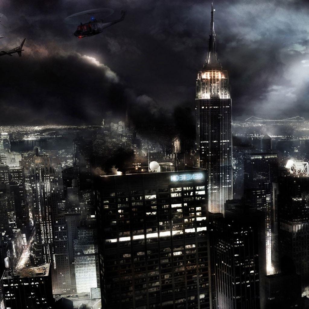 1024x1024 Night city fires light iPad Wallpaper Free Download