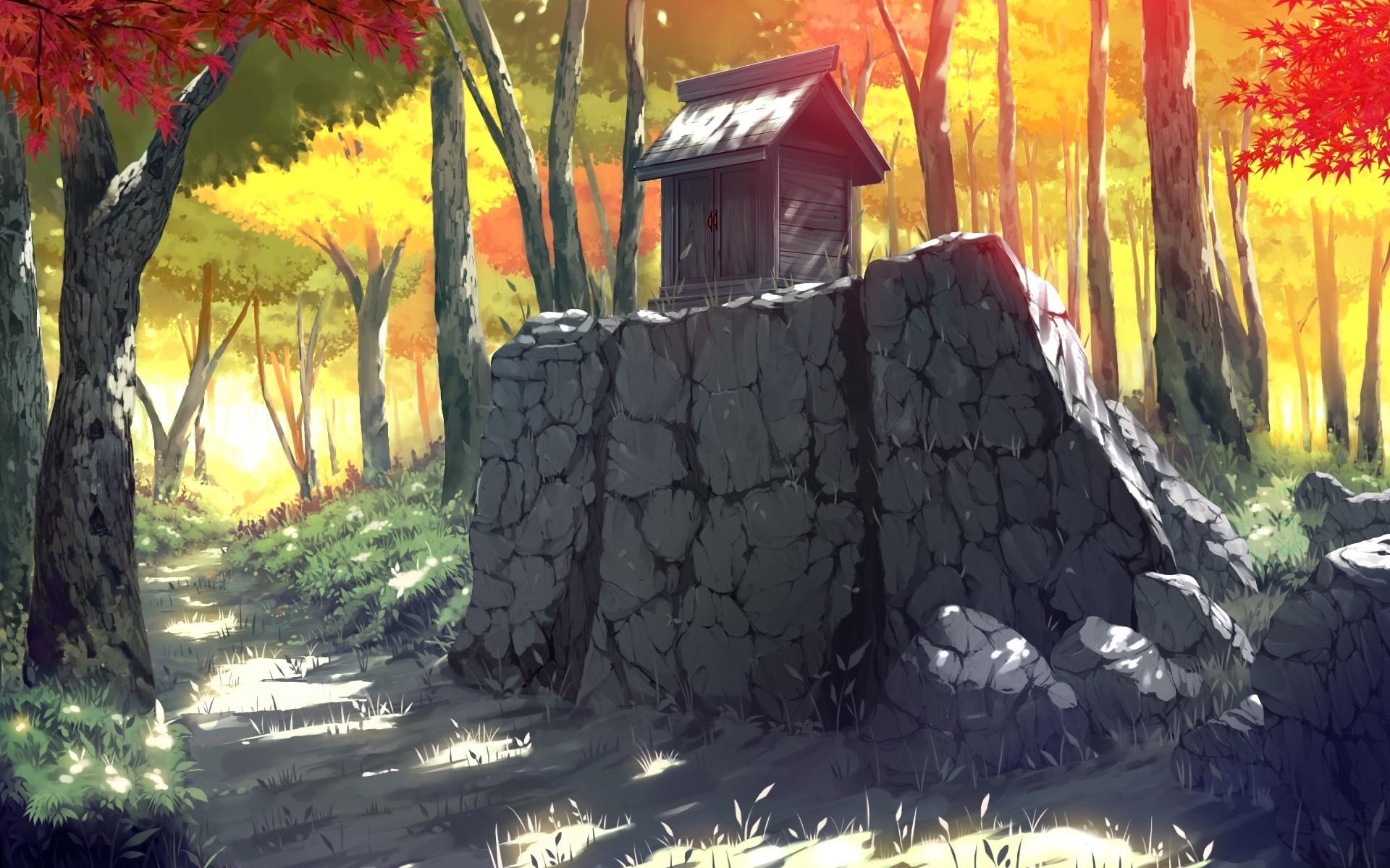 1920x1200 Autumn City Anime Wallpaper