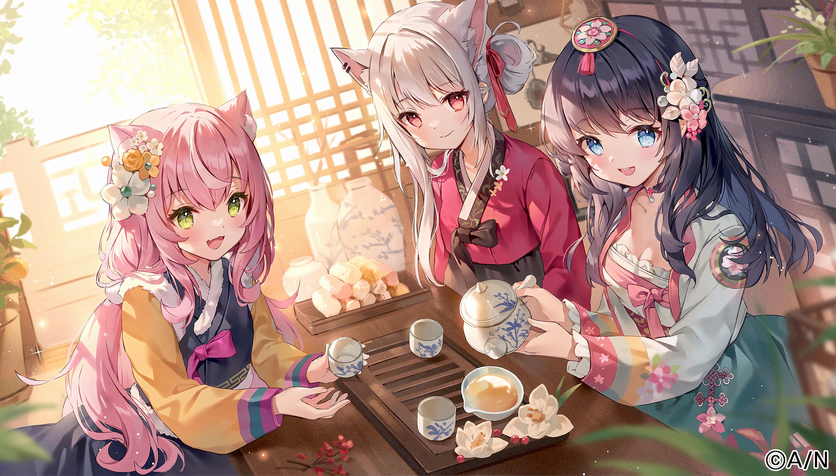 2728x1554 Nijisanji Cat Girl Tea Animal Ears Fox Girl Korean Anime Girls Wallpaper:2728x1554